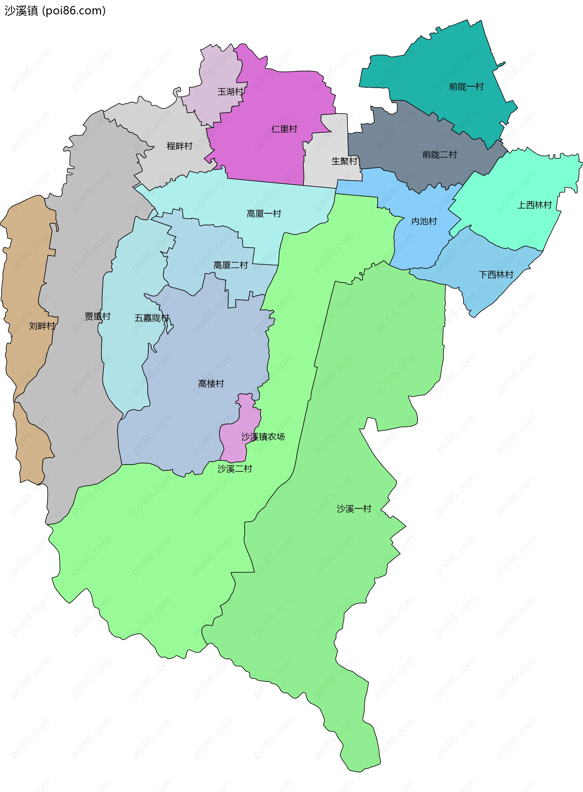 沙溪镇边界地图(五级行政区划)