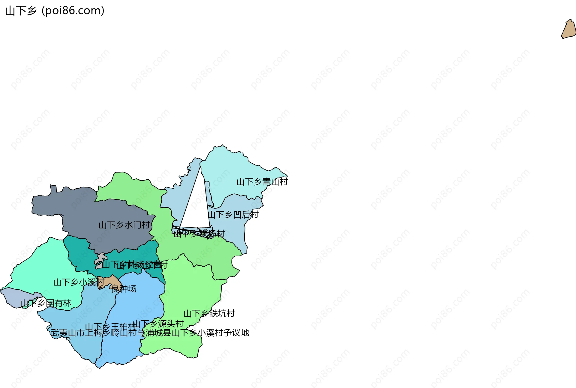 山下乡边界地图(五级行政区划)