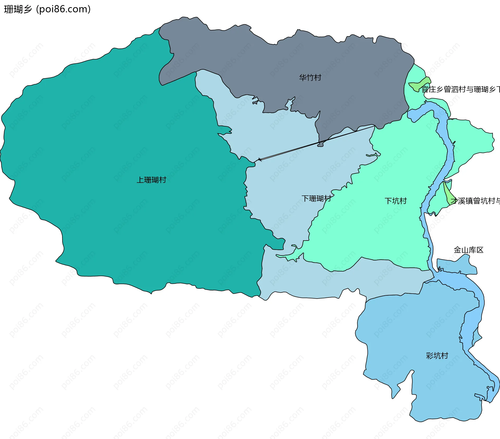 珊瑚乡边界地图(五级行政区划)