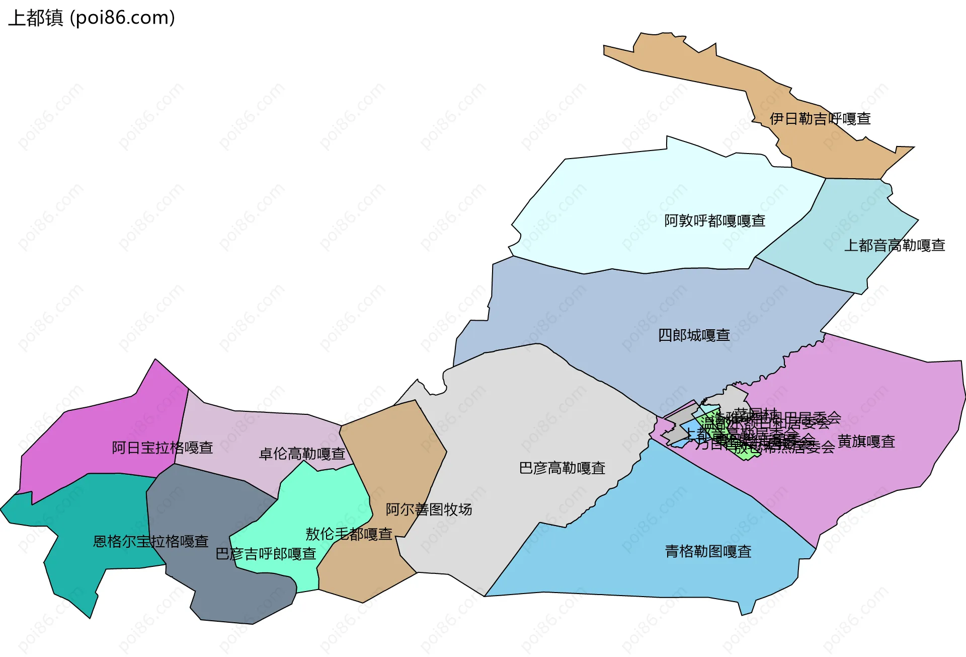 上都镇边界地图(五级行政区划)