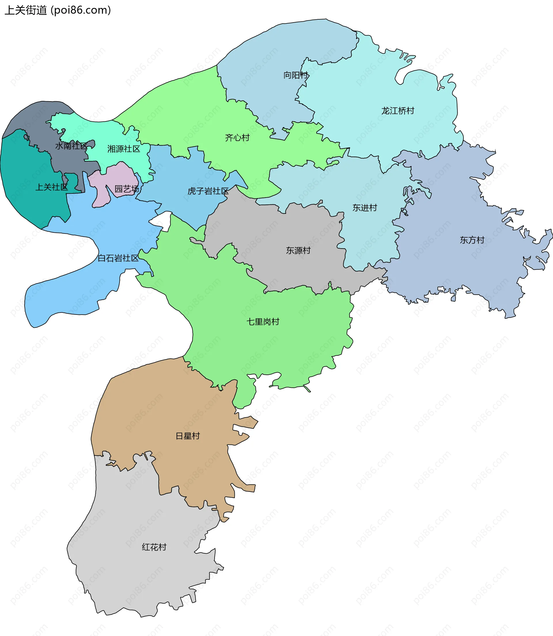 上关街道边界地图(五级行政区划)