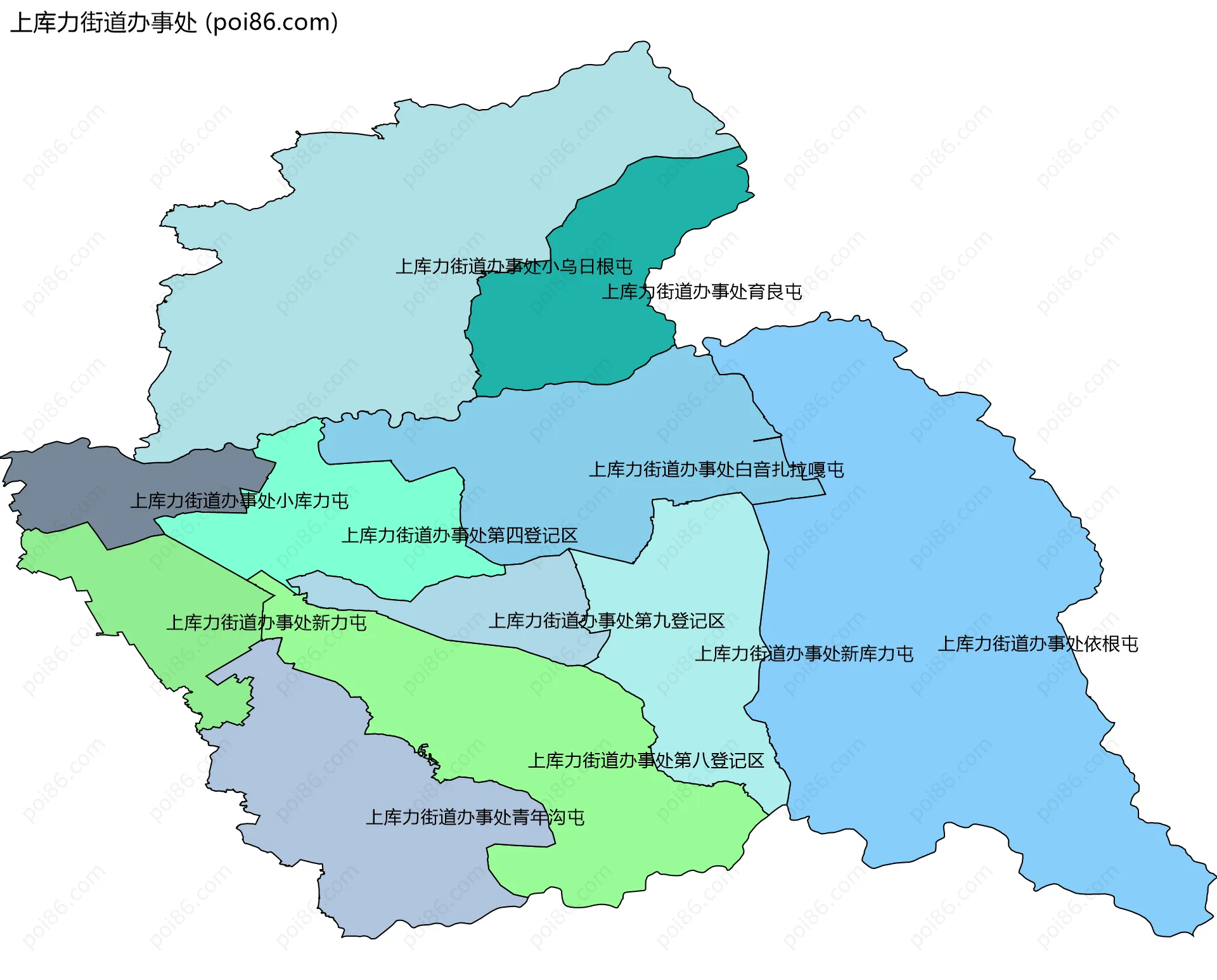 上库力街道办事处边界地图(五级行政区划)