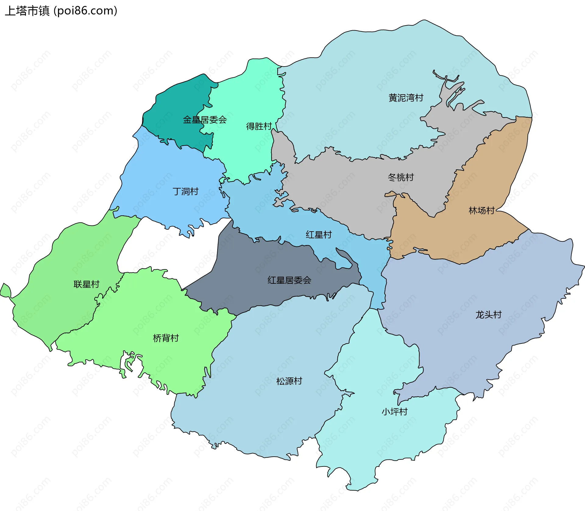 上塔市镇边界地图(五级行政区划)