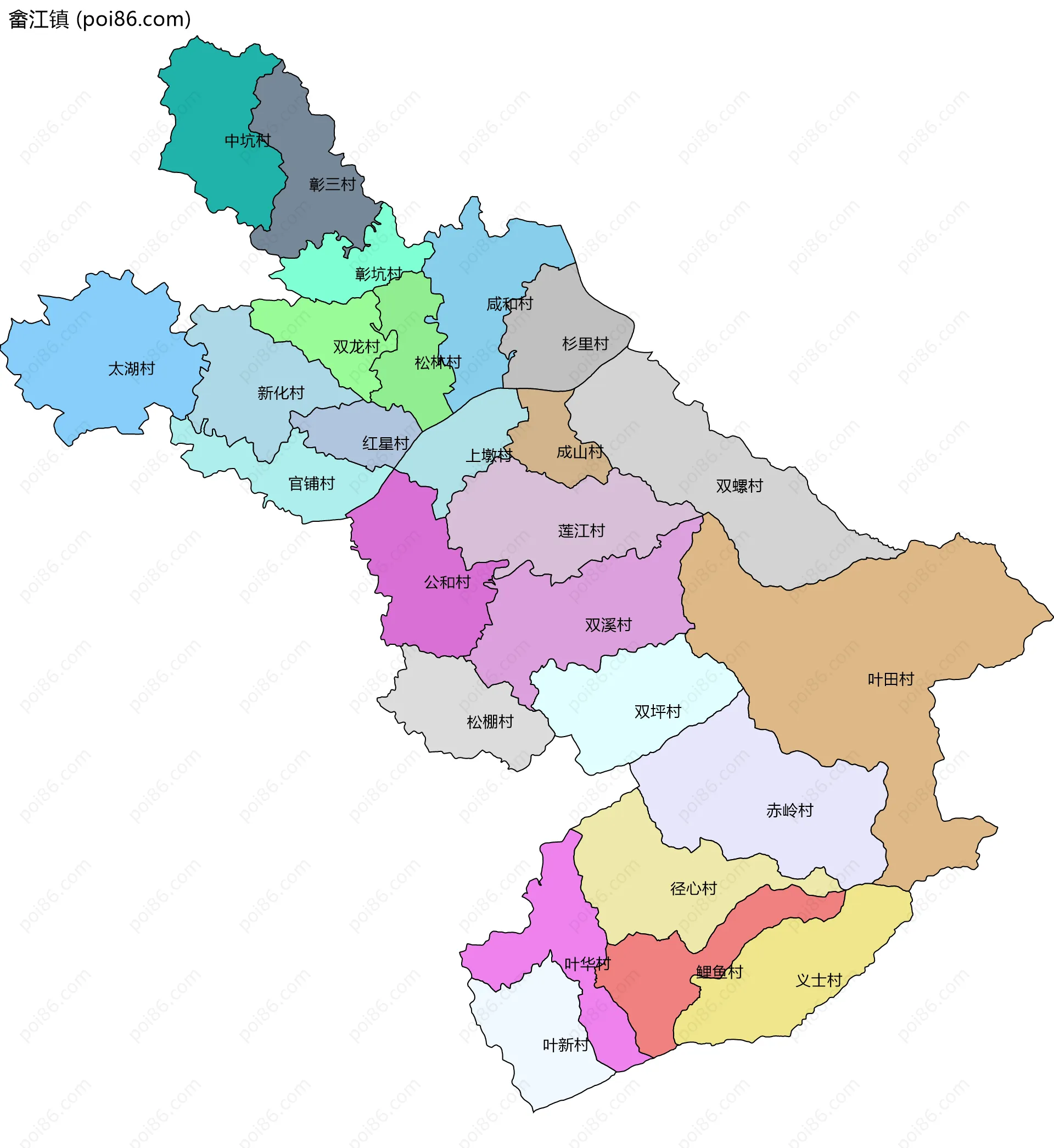 畲江镇边界地图(五级行政区划)