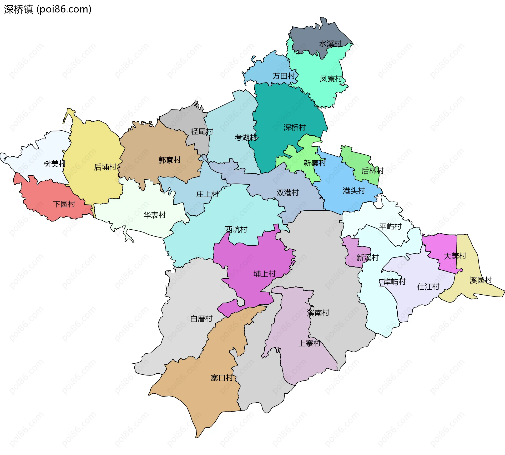 深桥镇边界地图(五级行政区划)