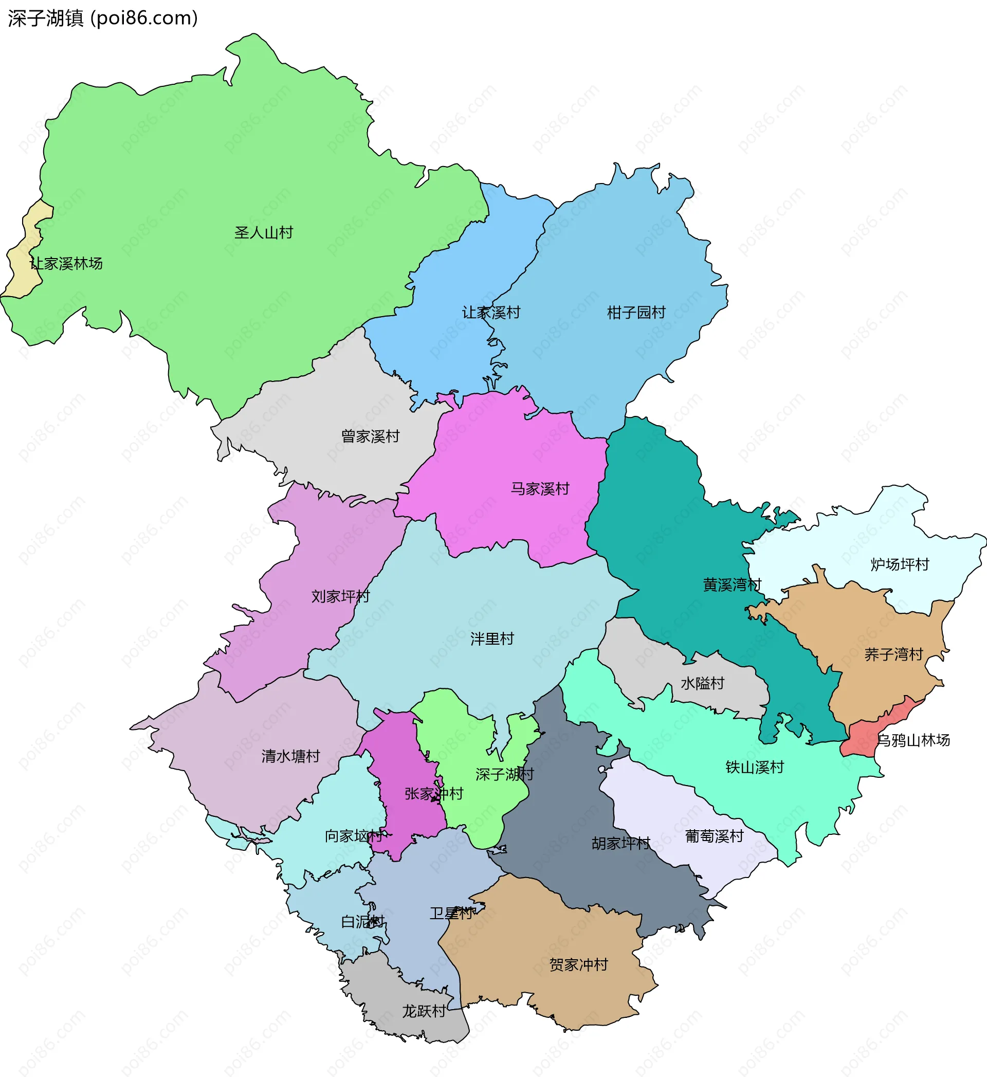 深子湖镇边界地图(五级行政区划)