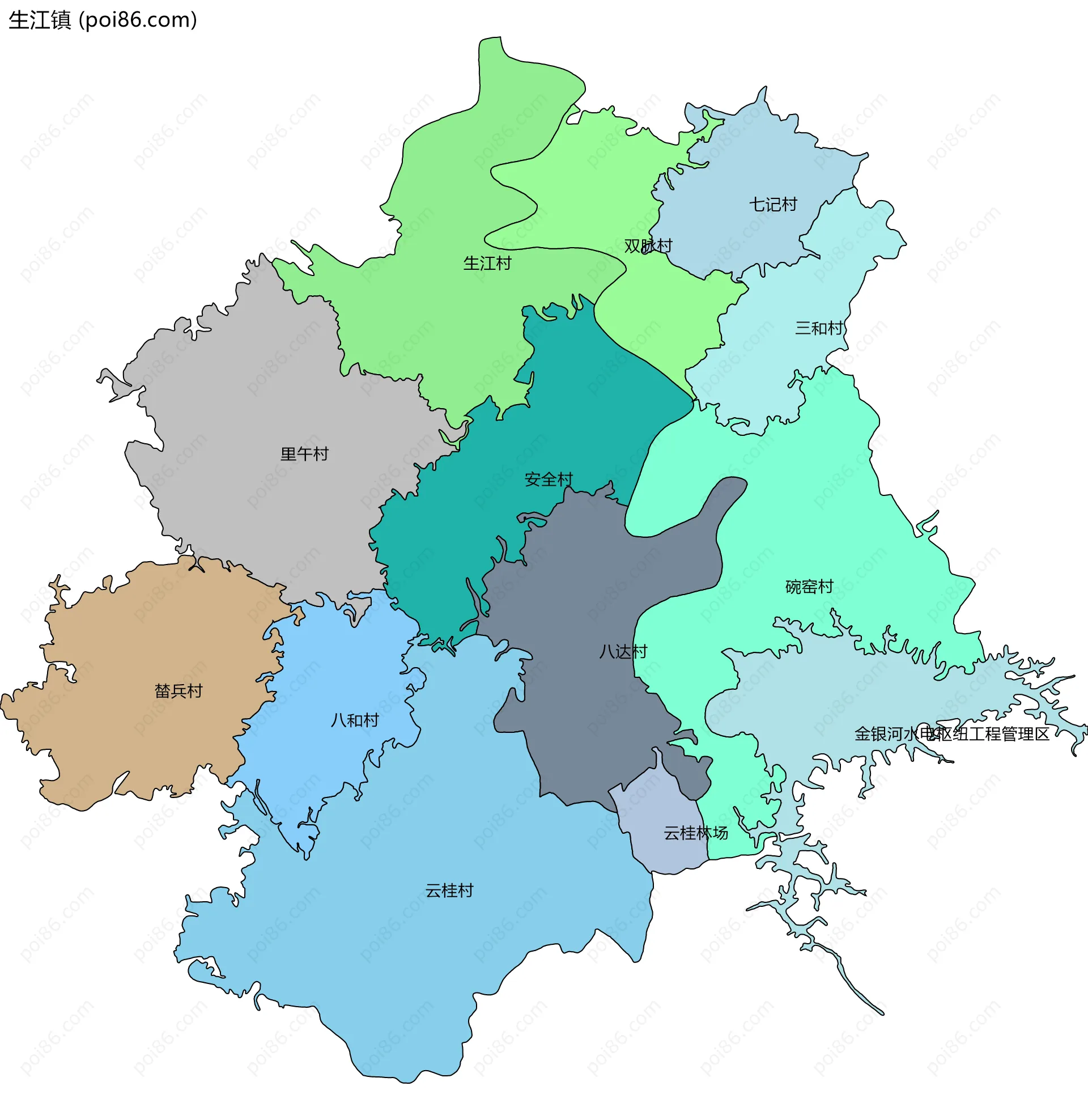 生江镇边界地图(五级行政区划)
