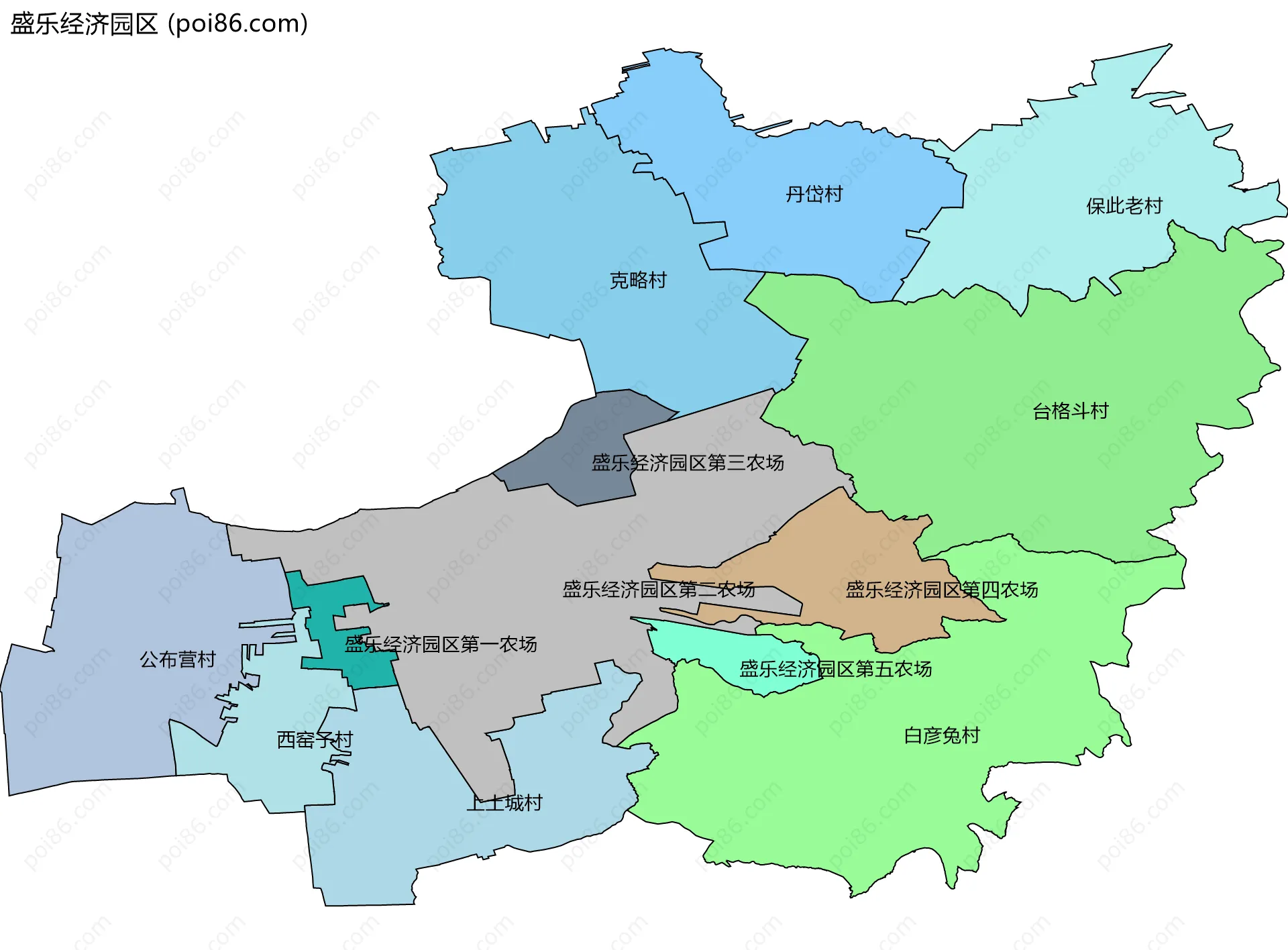 盛乐经济园区边界地图(五级行政区划)