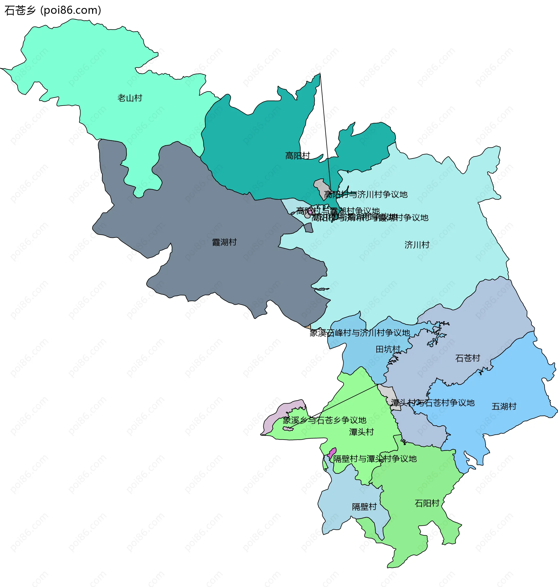 石苍乡边界地图(五级行政区划)