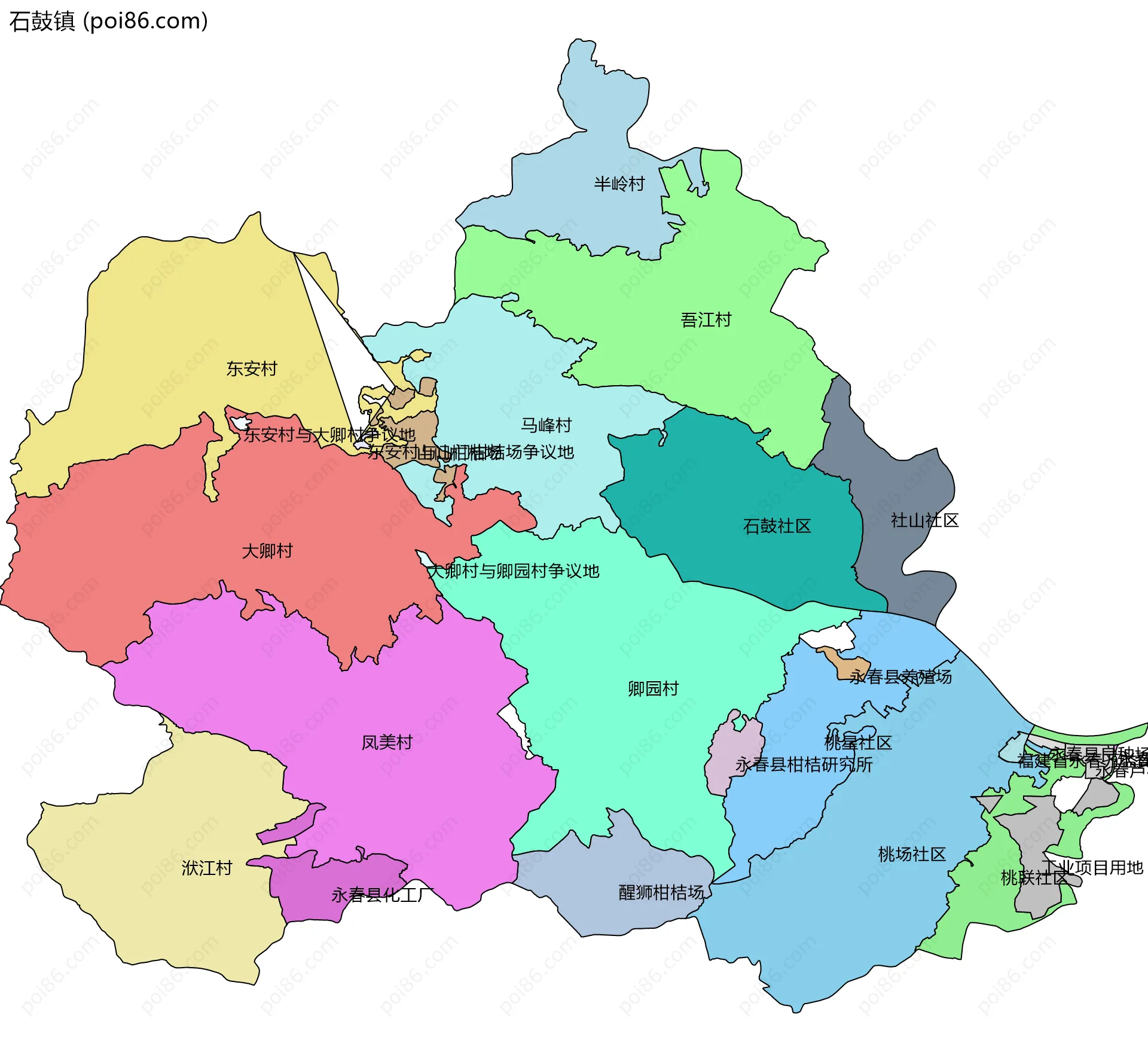 石鼓镇边界地图(五级行政区划)