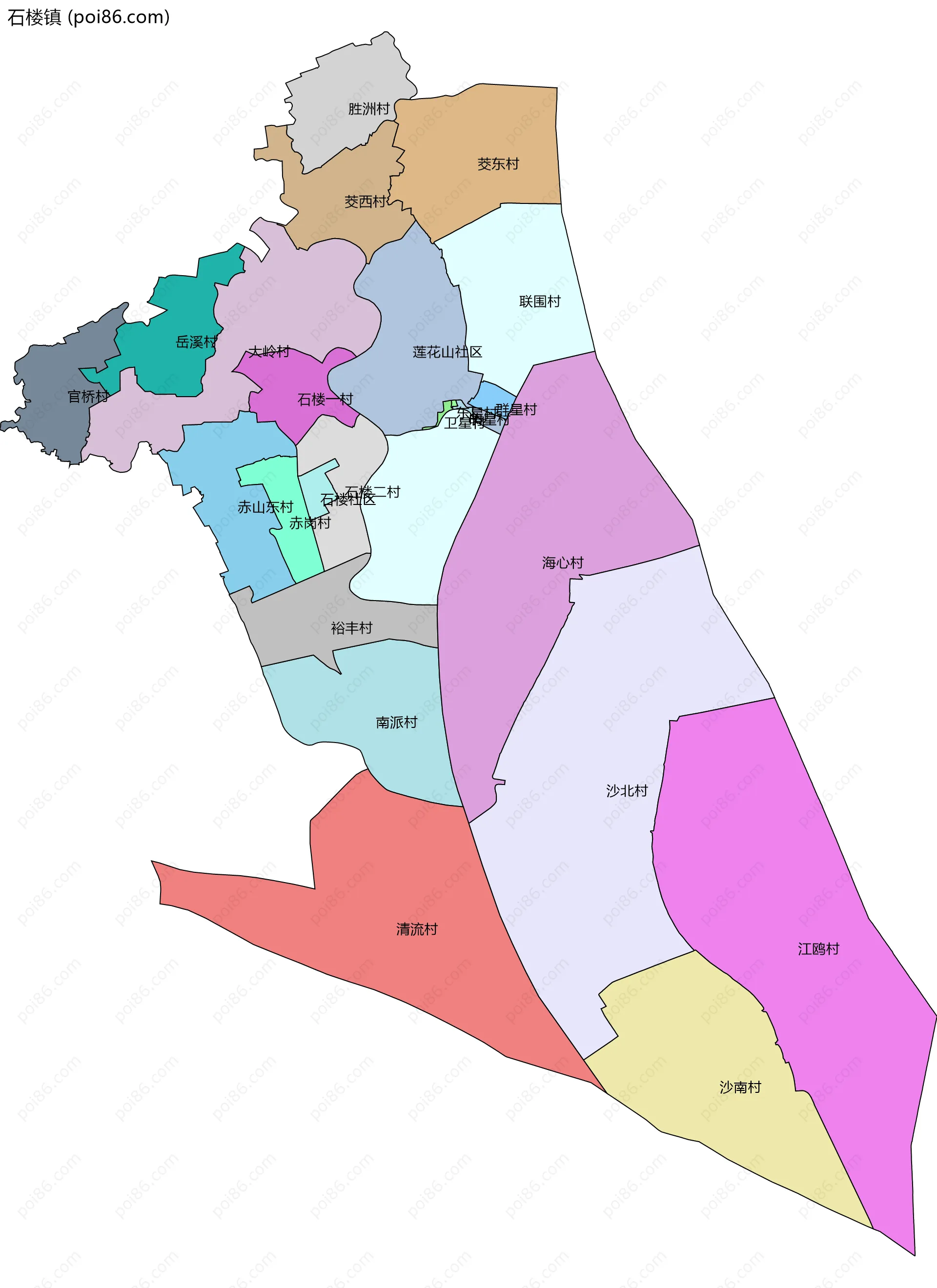 石楼镇边界地图(五级行政区划)