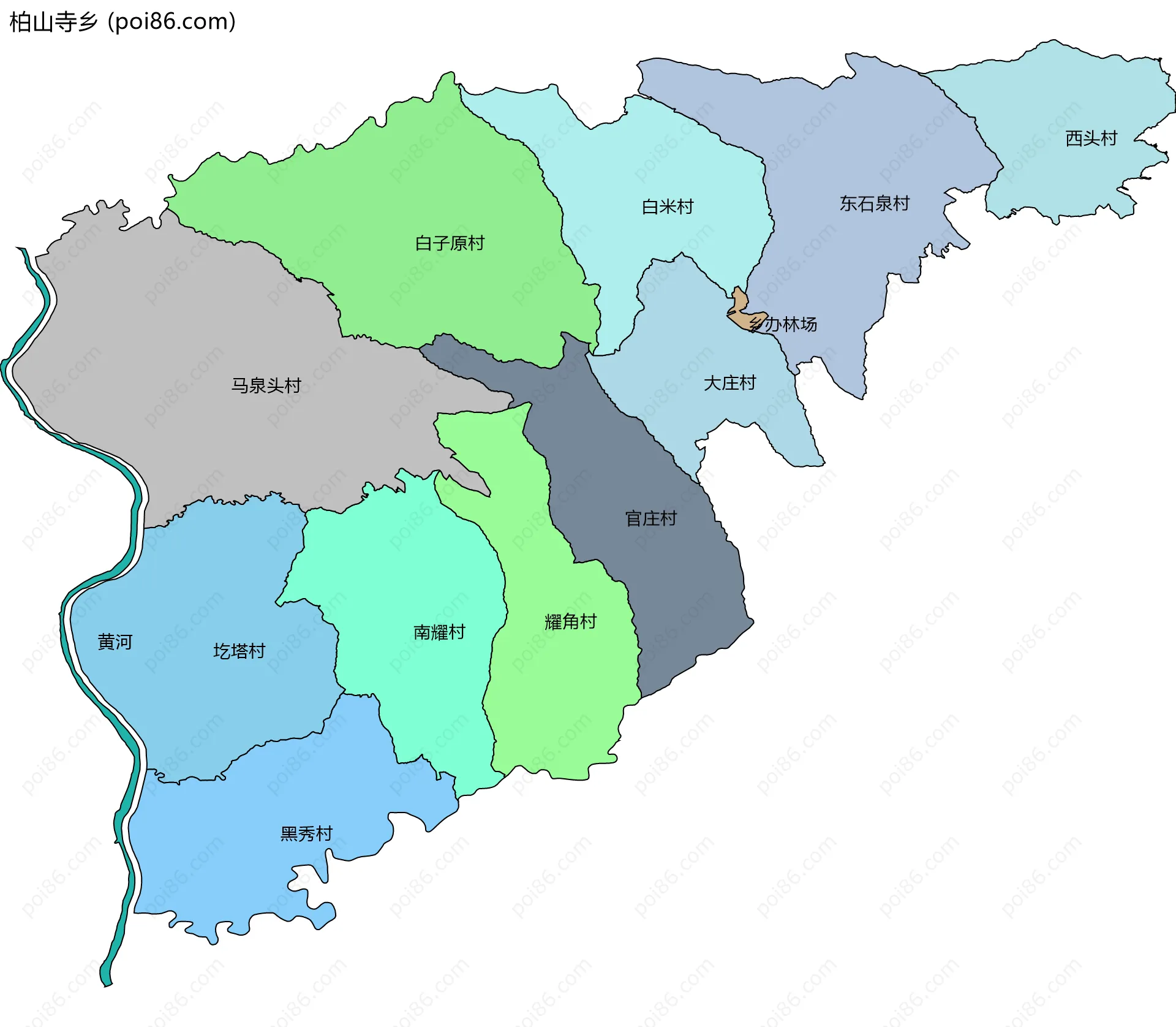 柏山寺乡边界地图(五级行政区划)