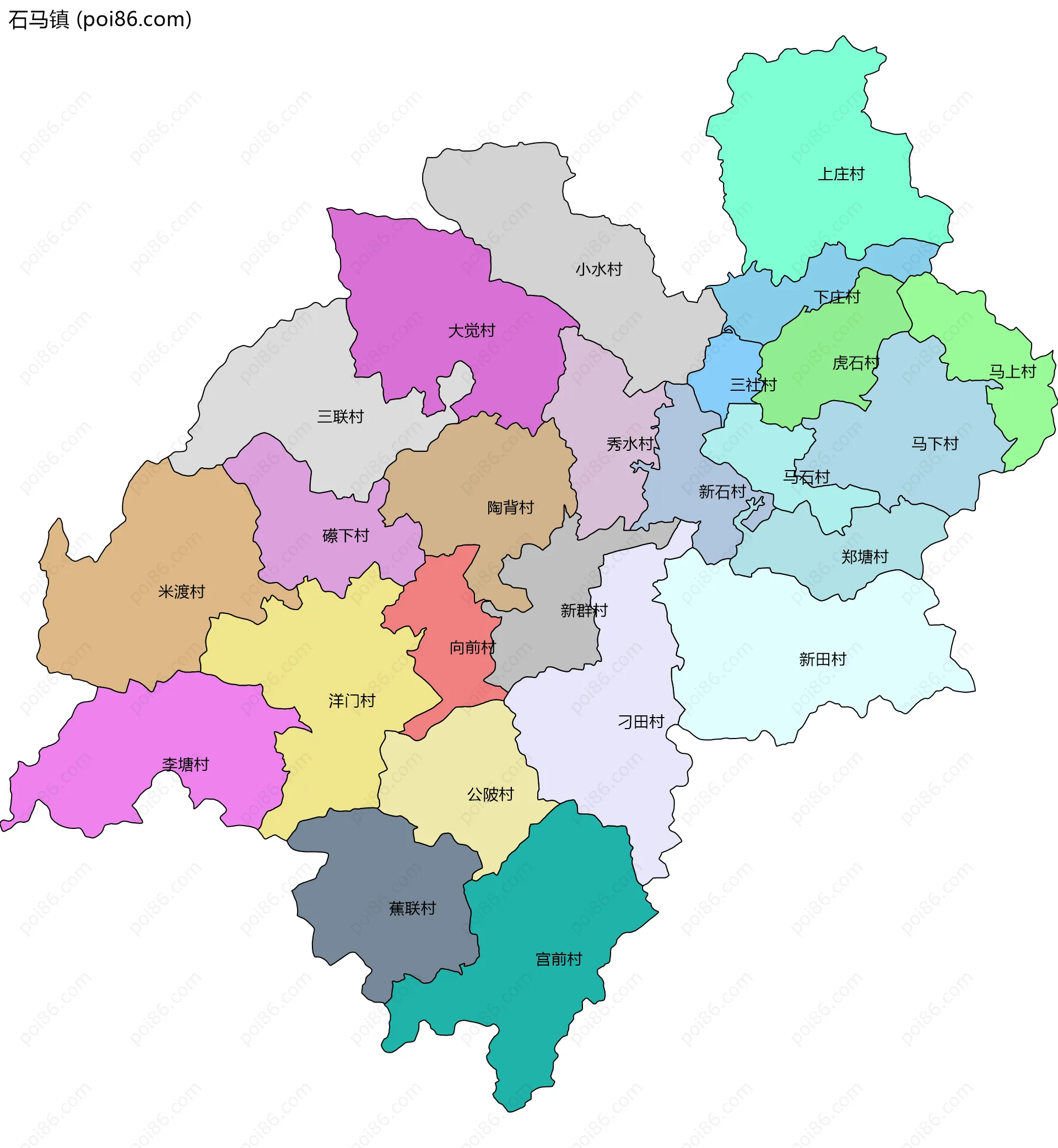 石马镇边界地图(五级行政区划)