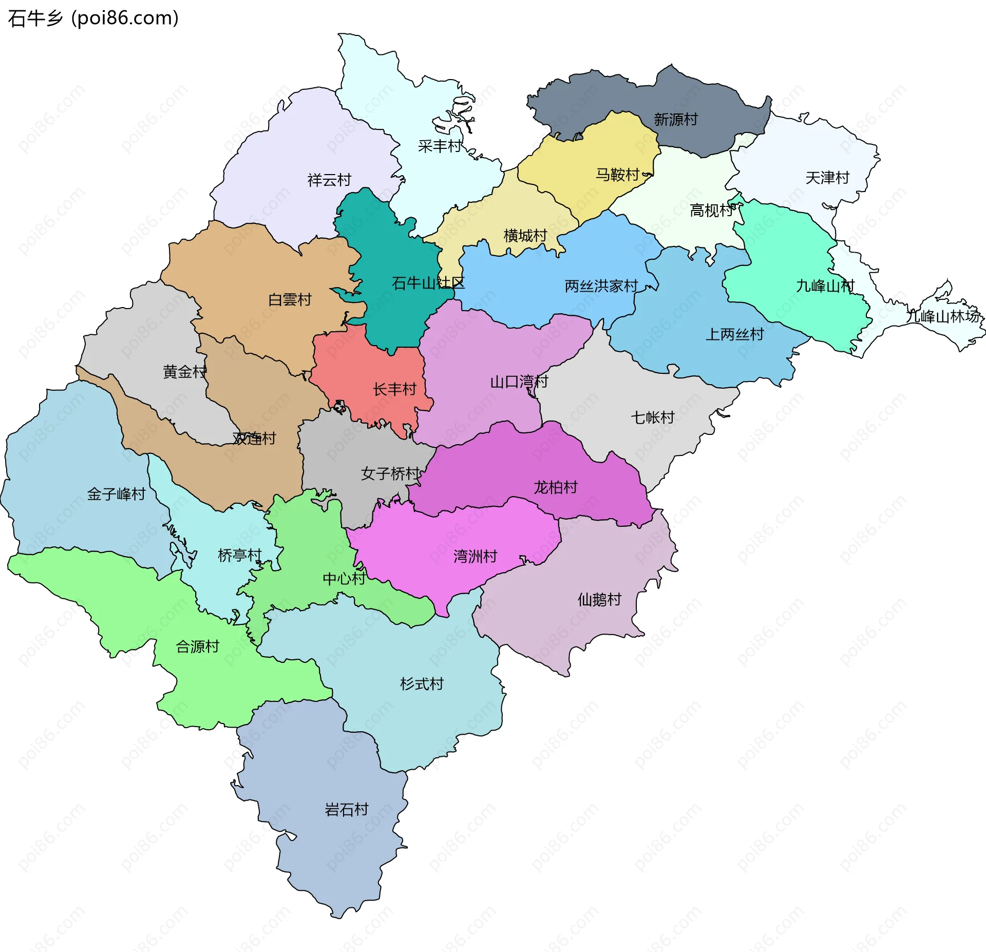 石牛乡边界地图(五级行政区划)