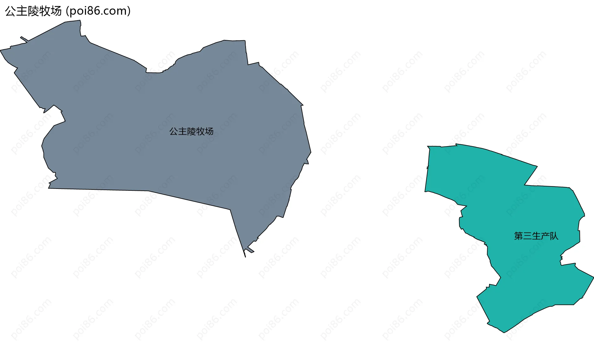 公主陵牧场边界地图(五级行政区划)