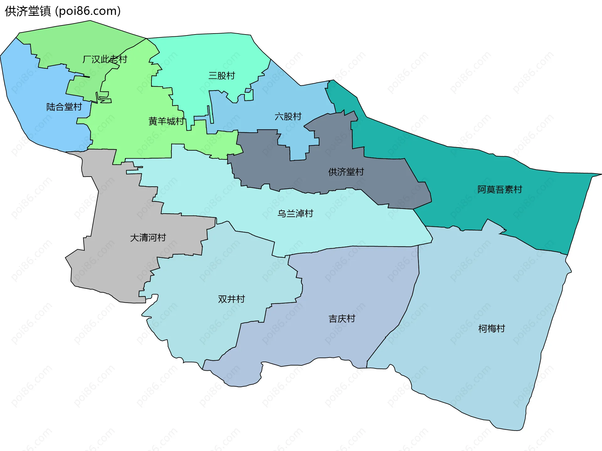 供济堂镇边界地图(五级行政区划)