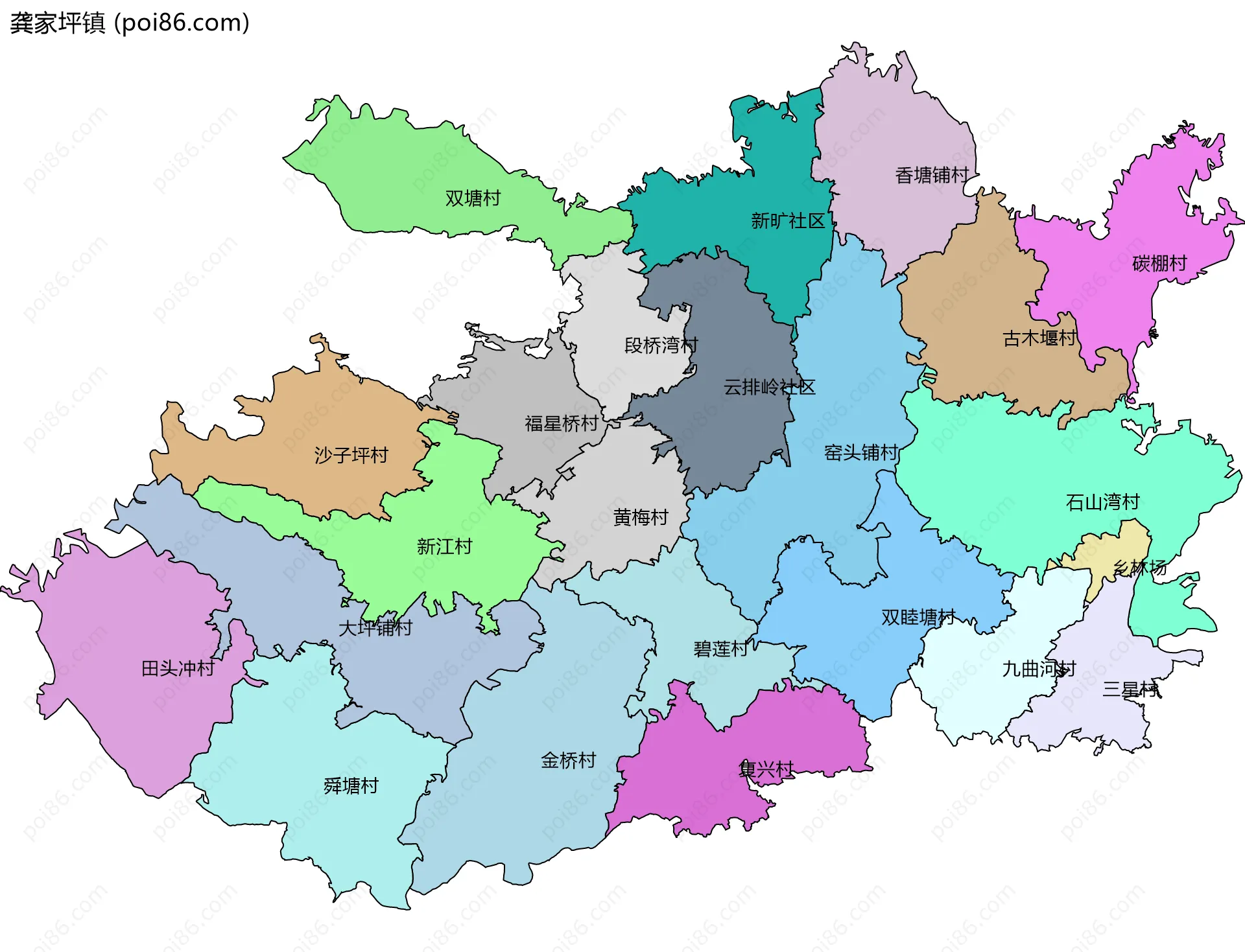 龚家坪镇边界地图(五级行政区划)