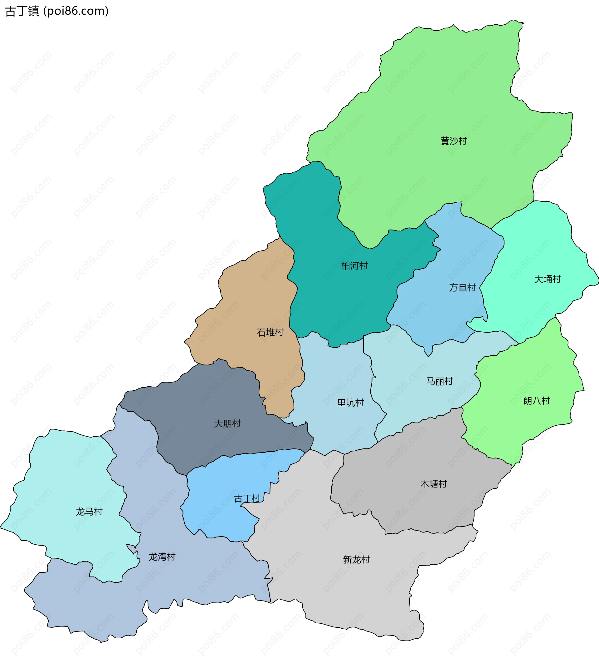 古丁镇边界地图(五级行政区划)