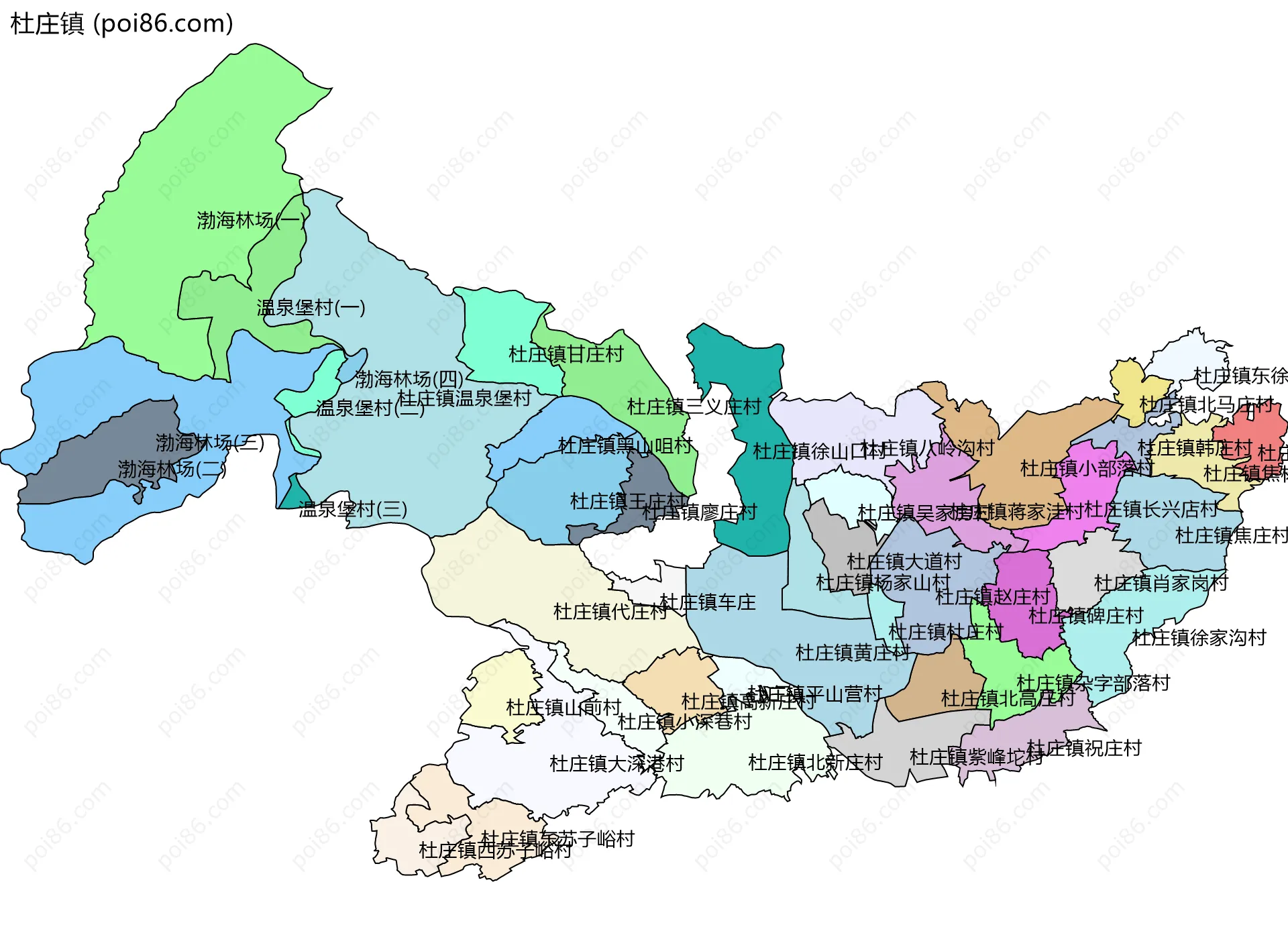杜庄镇边界地图(五级行政区划)