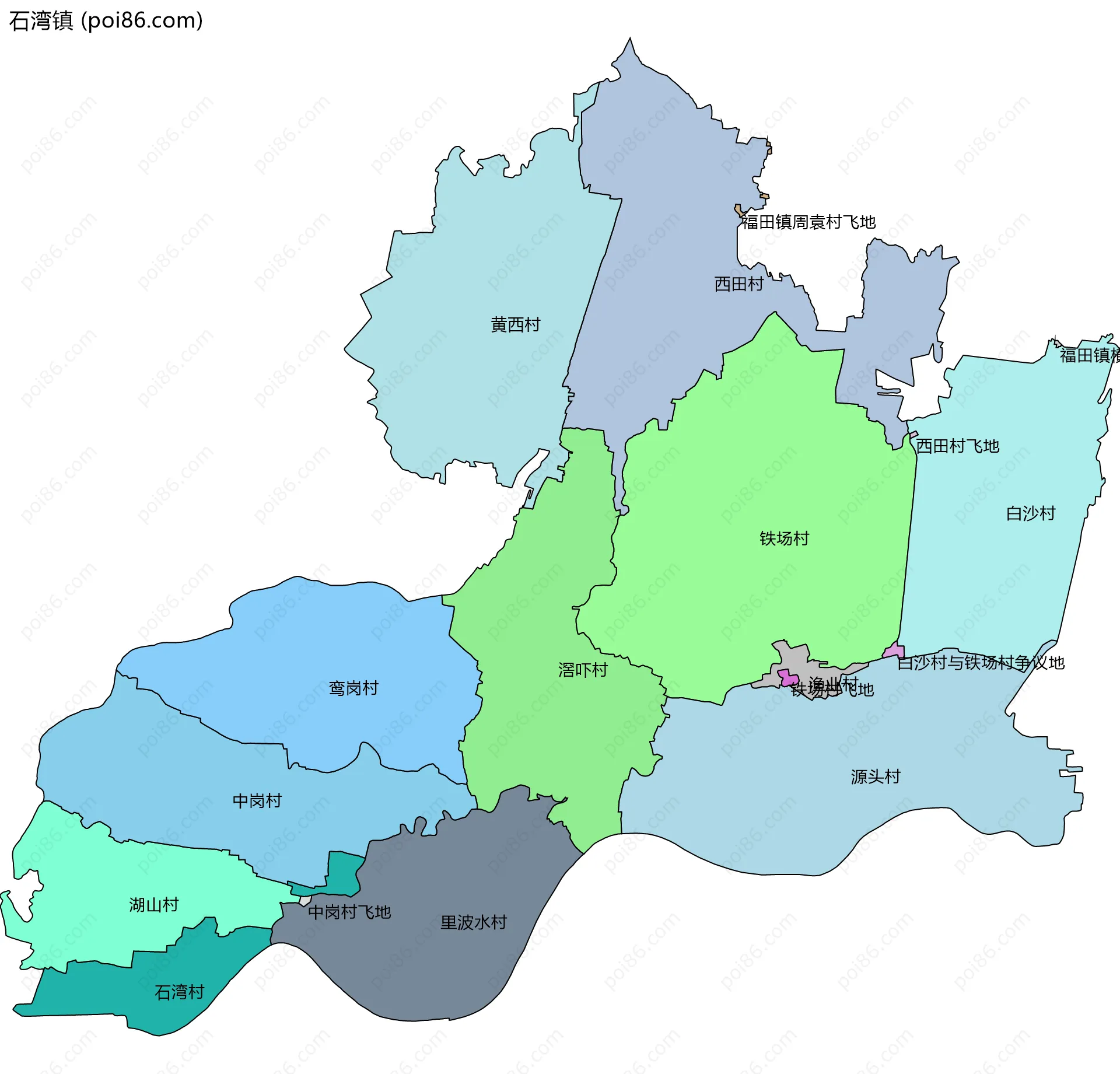 石湾镇边界地图(五级行政区划)