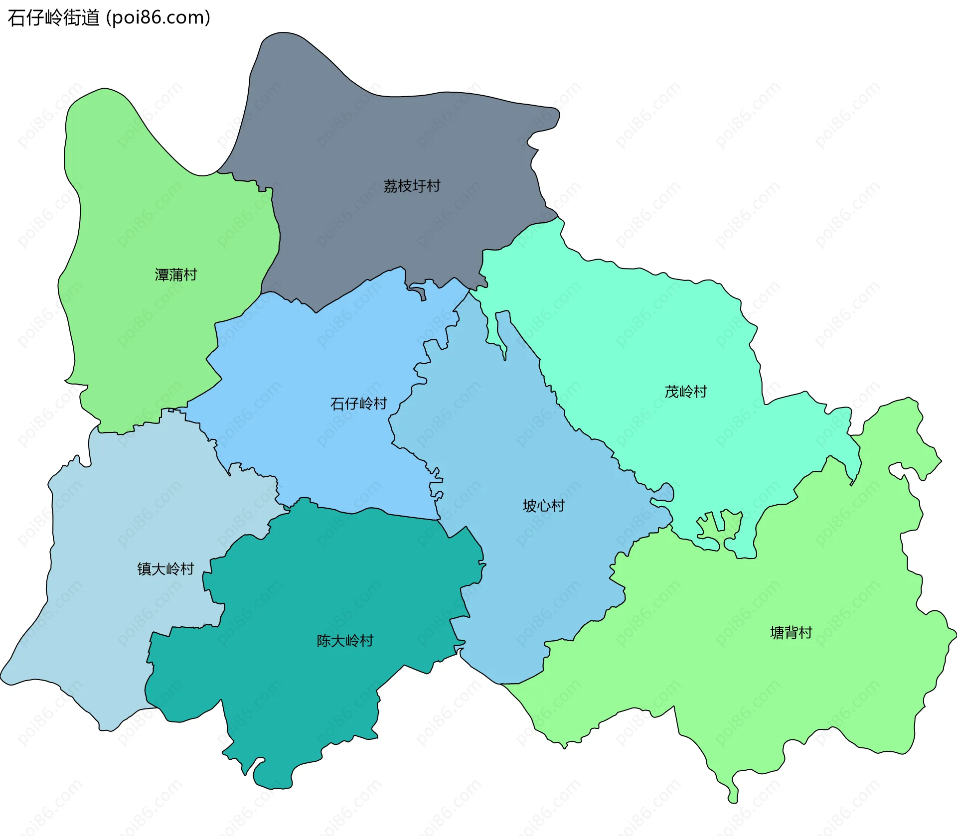 石仔岭街道边界地图(五级行政区划)