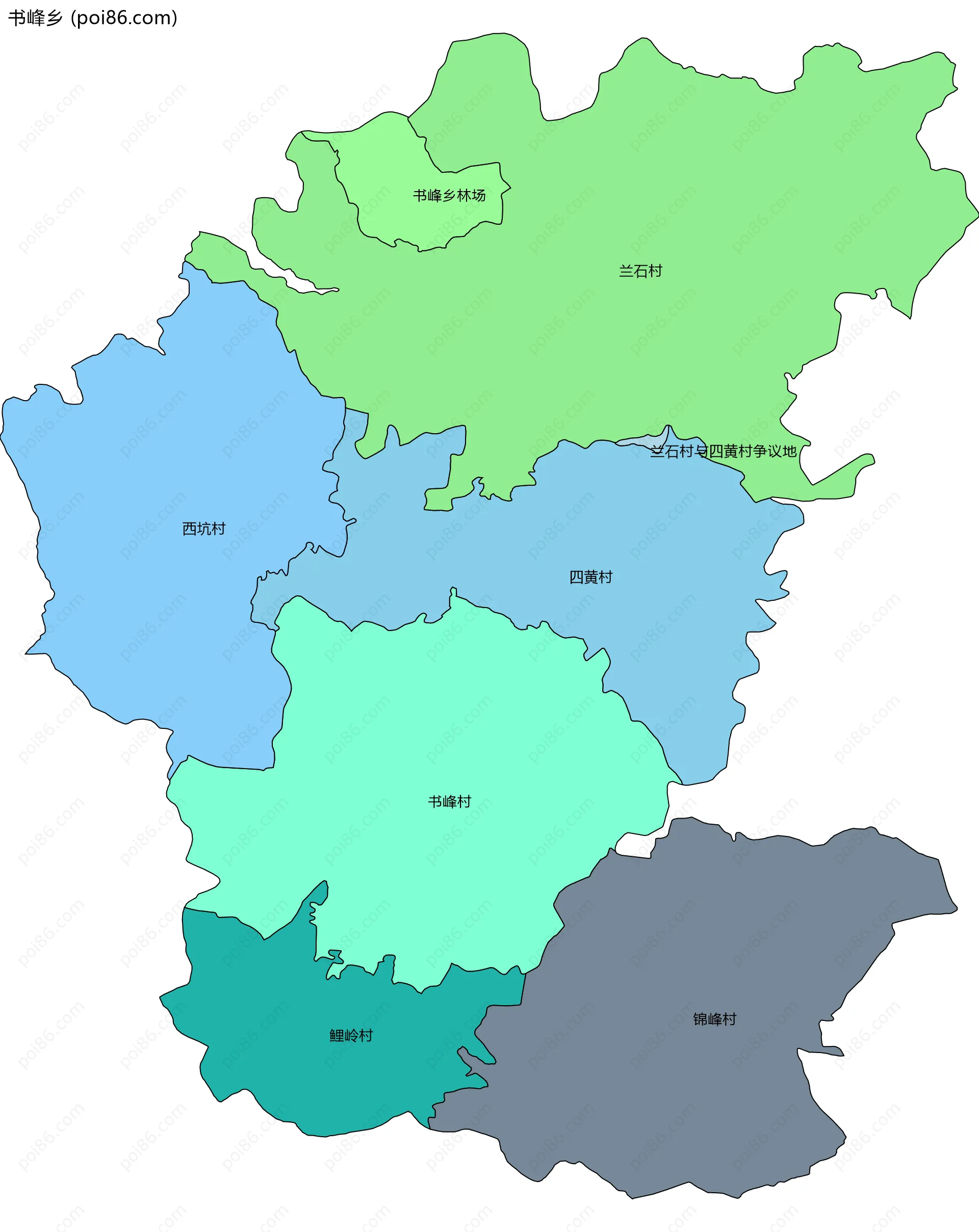 书峰乡边界地图(五级行政区划)