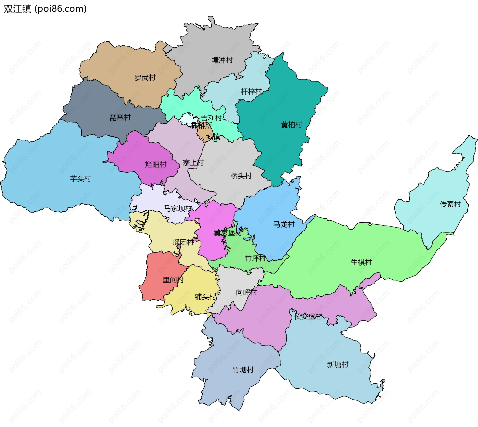 双江镇边界地图(五级行政区划)