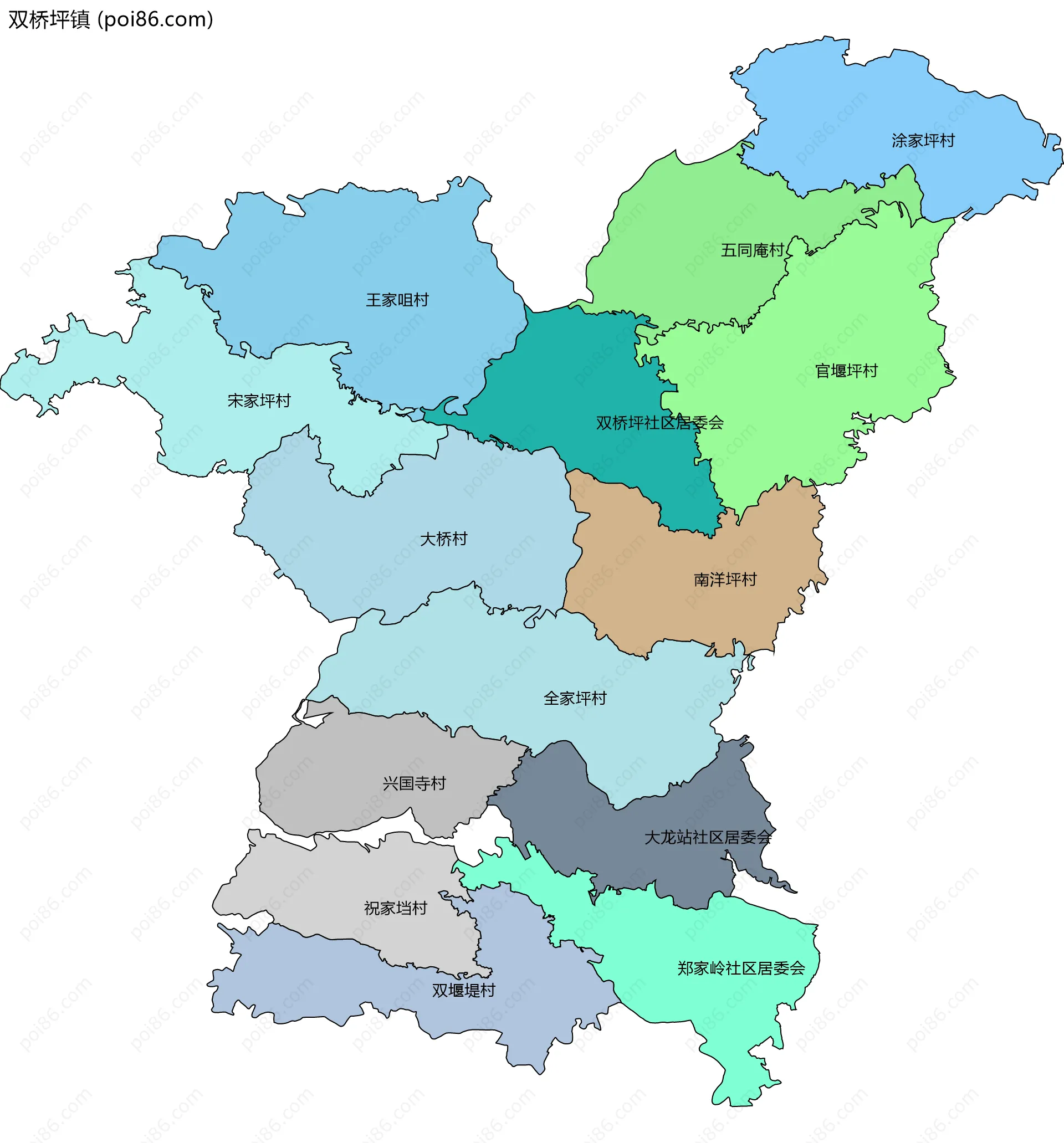 双桥坪镇边界地图(五级行政区划)