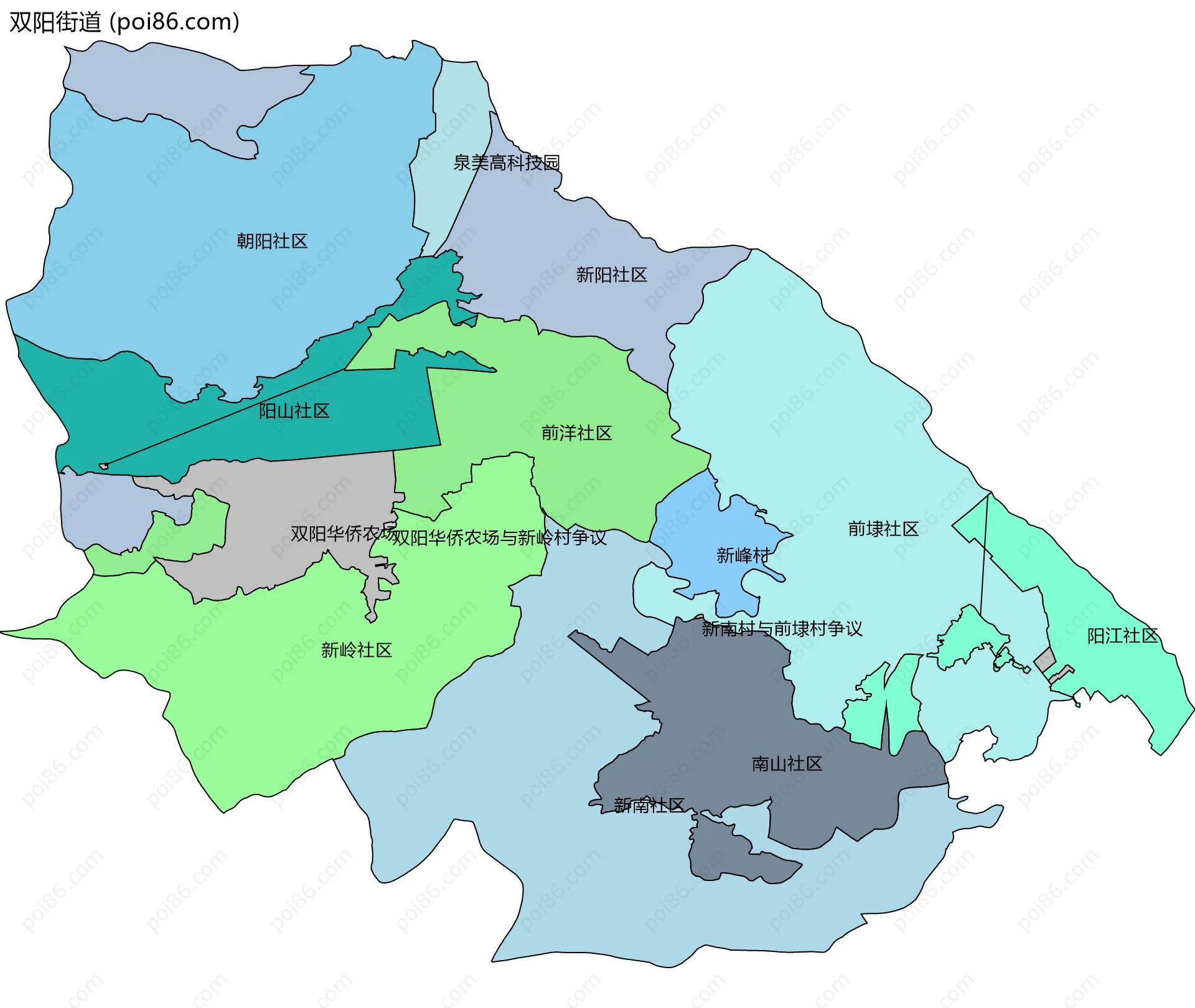 双阳街道边界地图(五级行政区划)