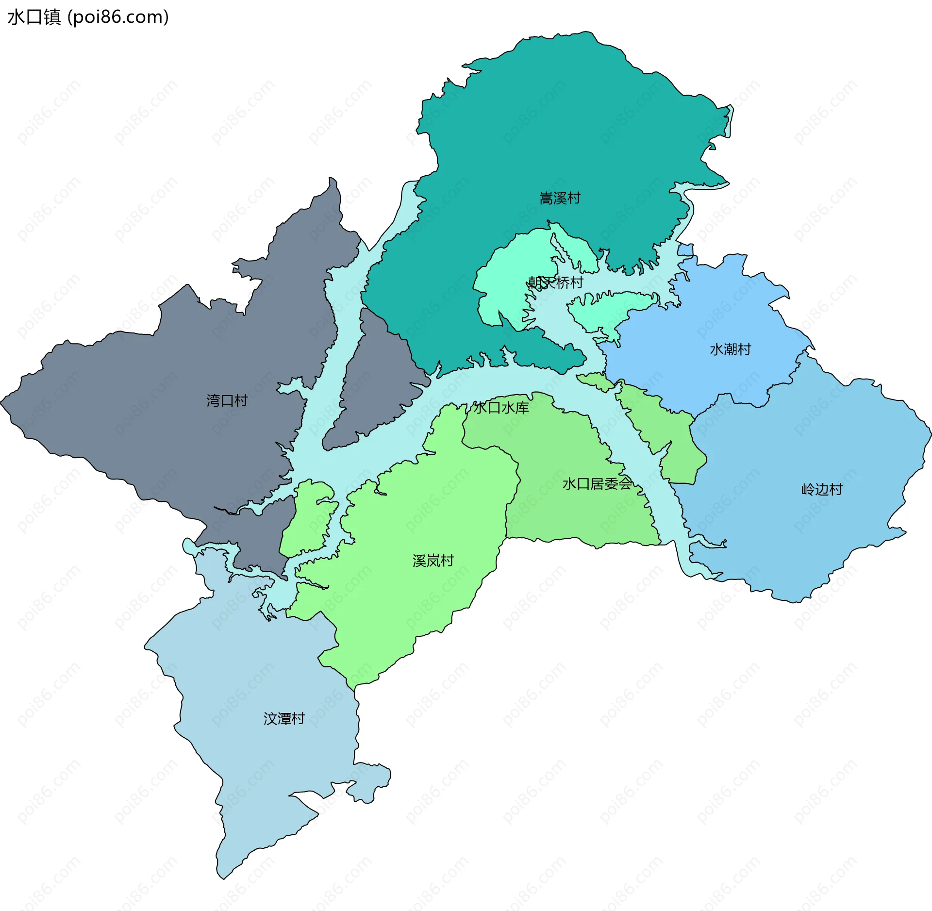 水口镇边界地图(五级行政区划)