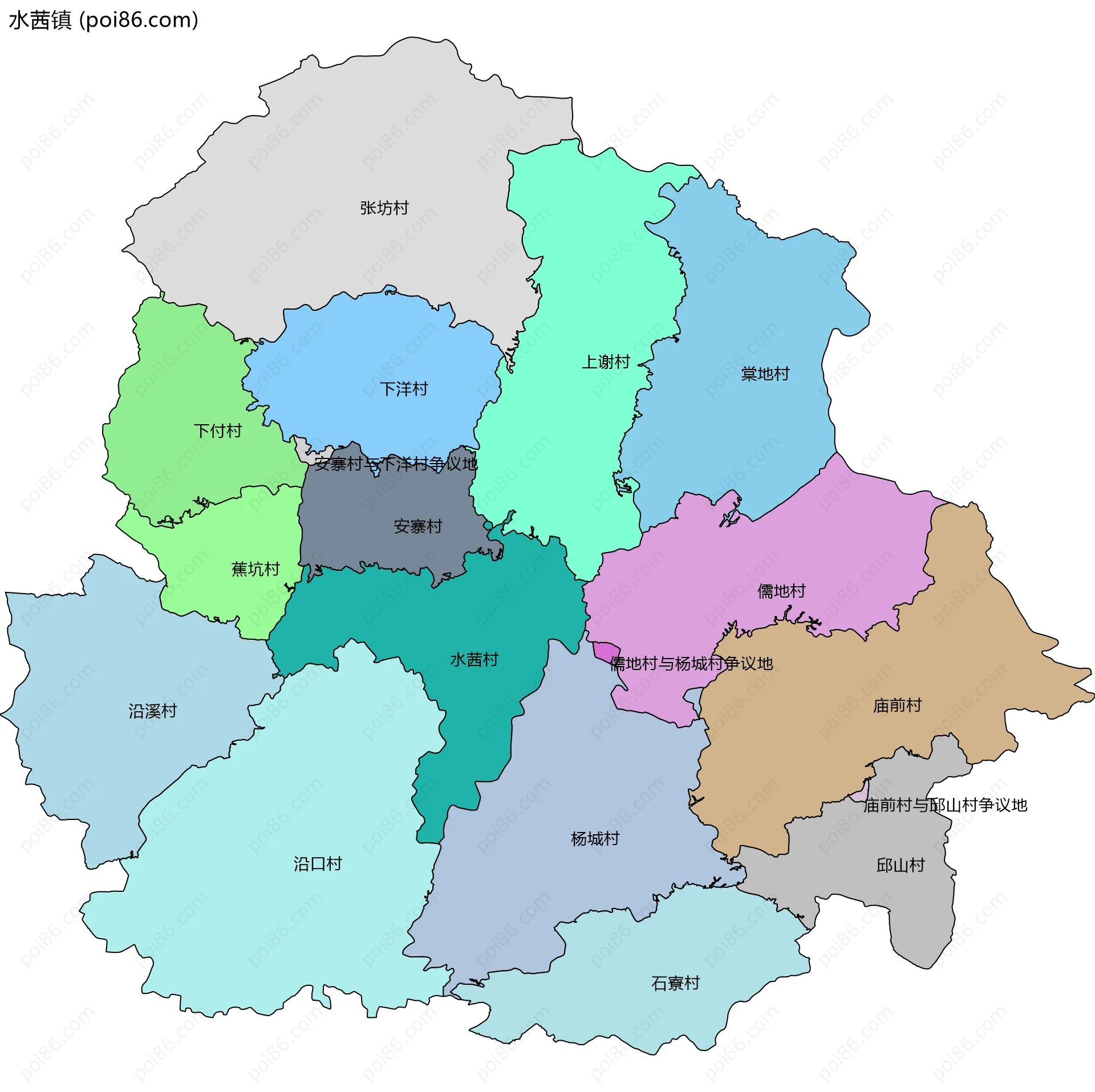 水茜镇边界地图(五级行政区划)