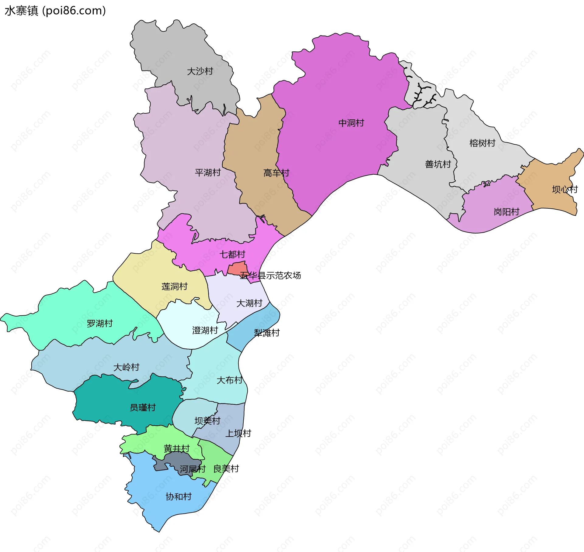 水寨镇边界地图(五级行政区划)