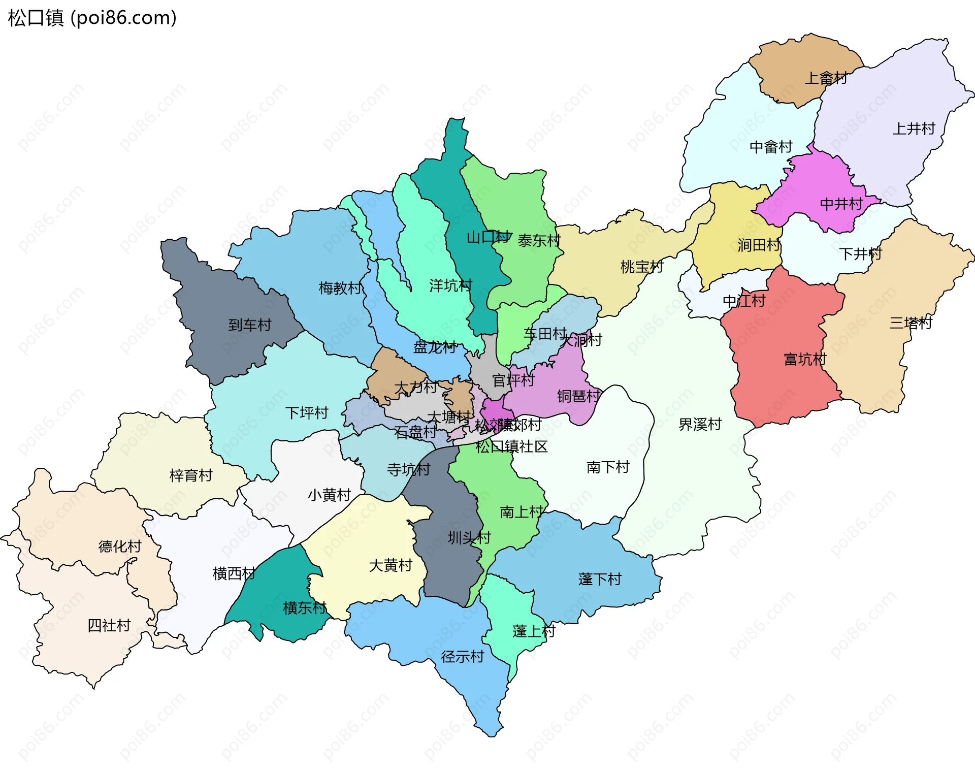 松口镇边界地图(五级行政区划)