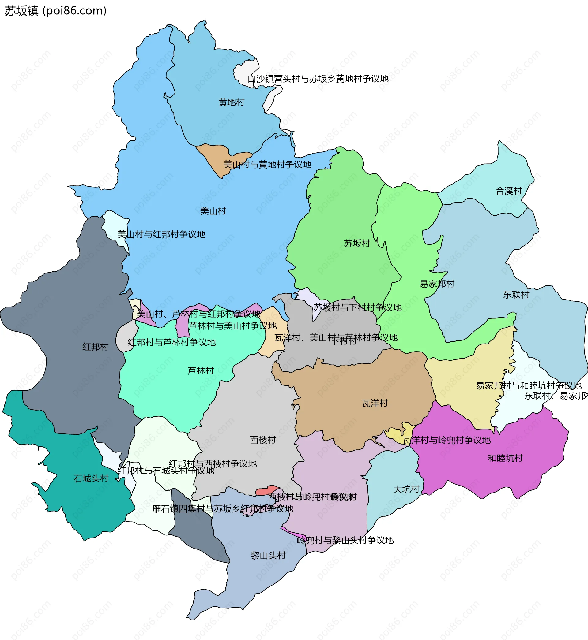苏坂镇边界地图(五级行政区划)