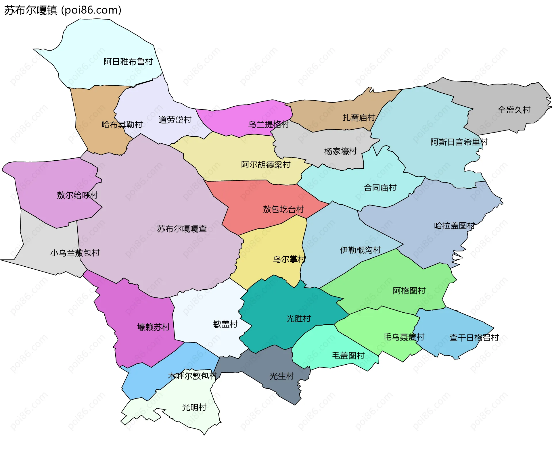 苏布尔嘎镇边界地图(五级行政区划)