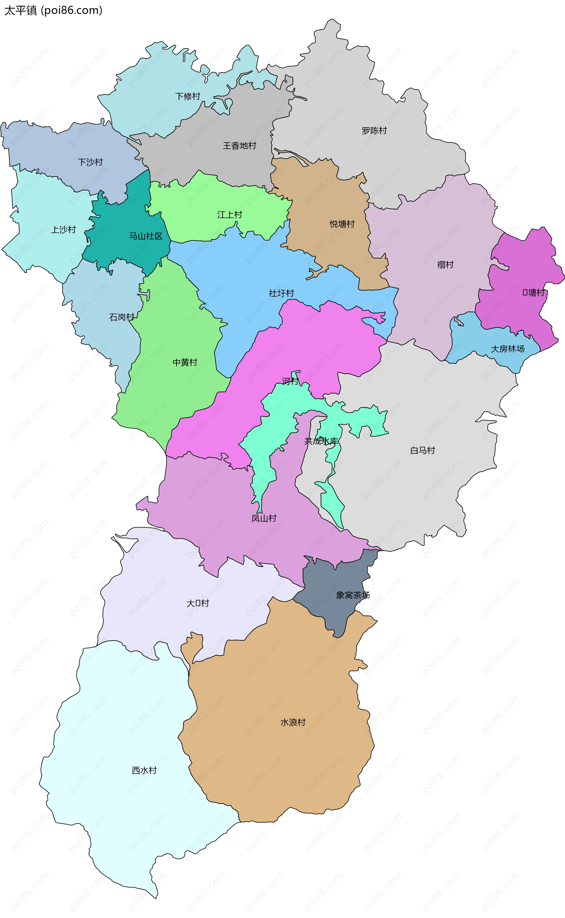 太平镇边界地图(五级行政区划)