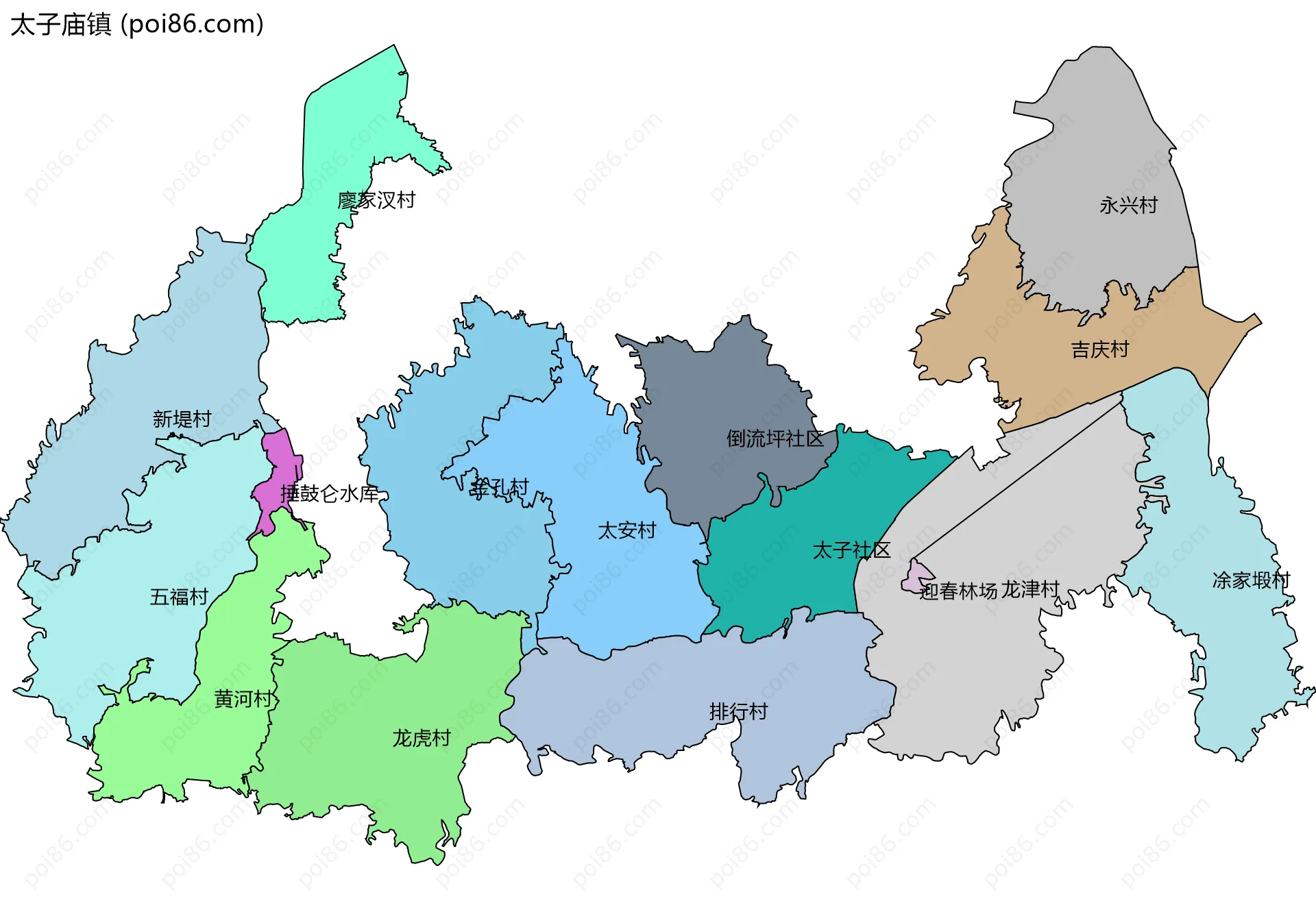 太子庙镇边界地图(五级行政区划)