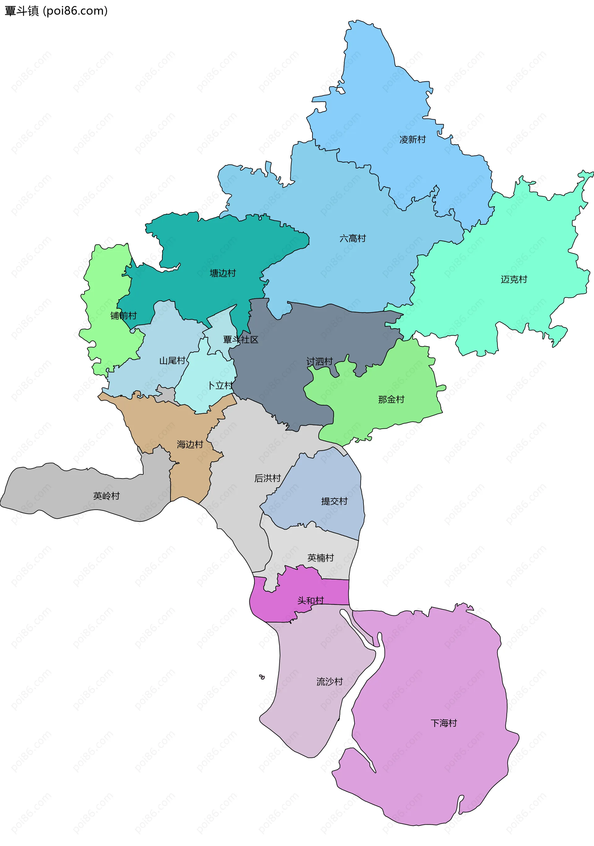 覃斗镇边界地图(五级行政区划)