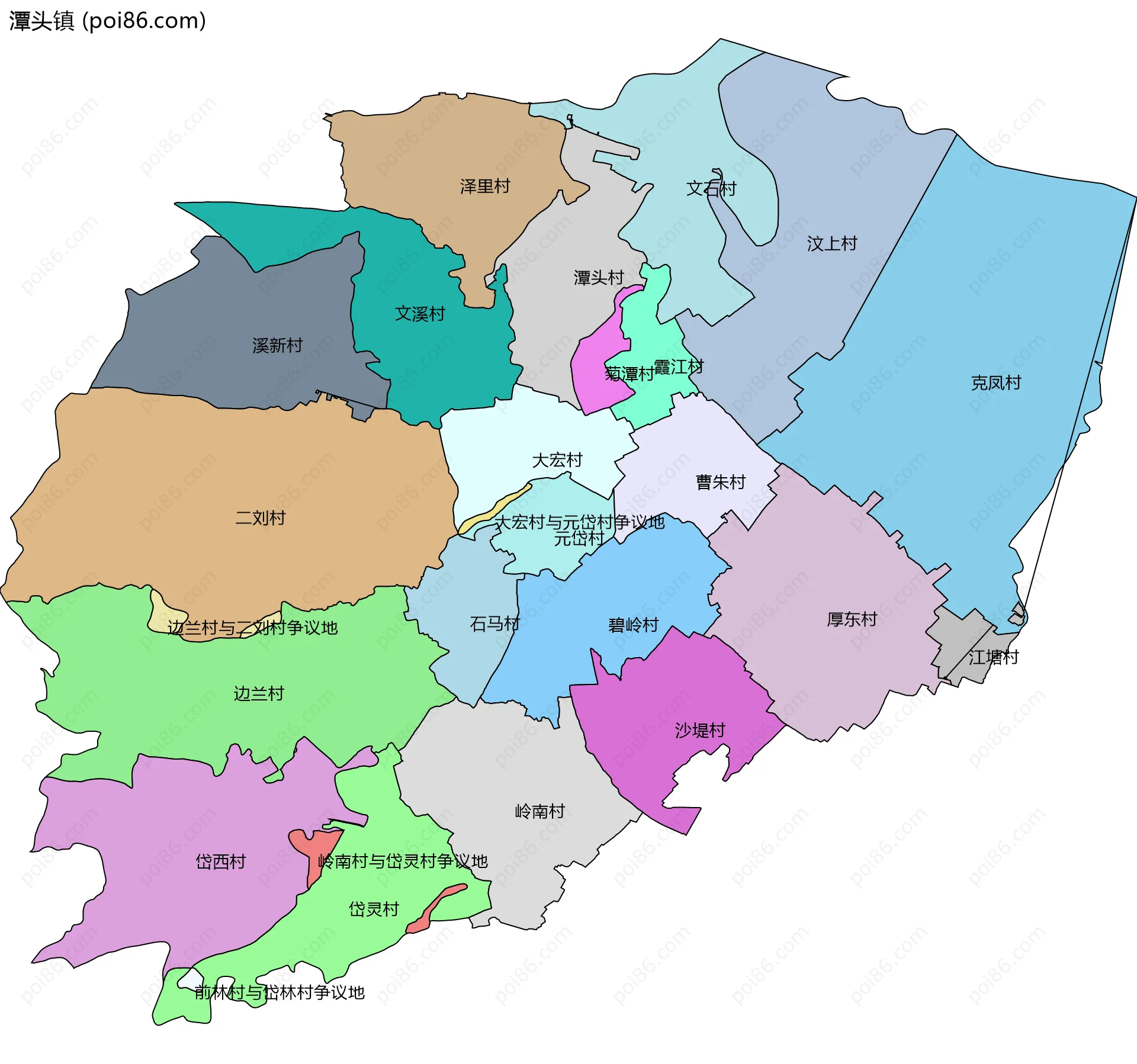 潭头镇边界地图(五级行政区划)