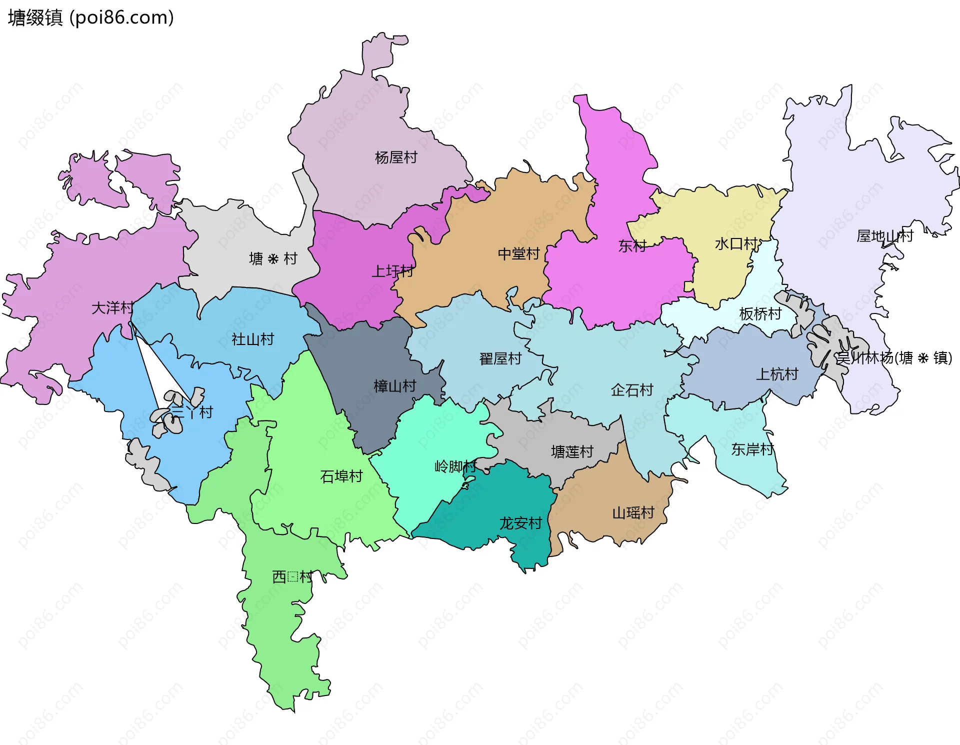 塘缀镇边界地图(五级行政区划)