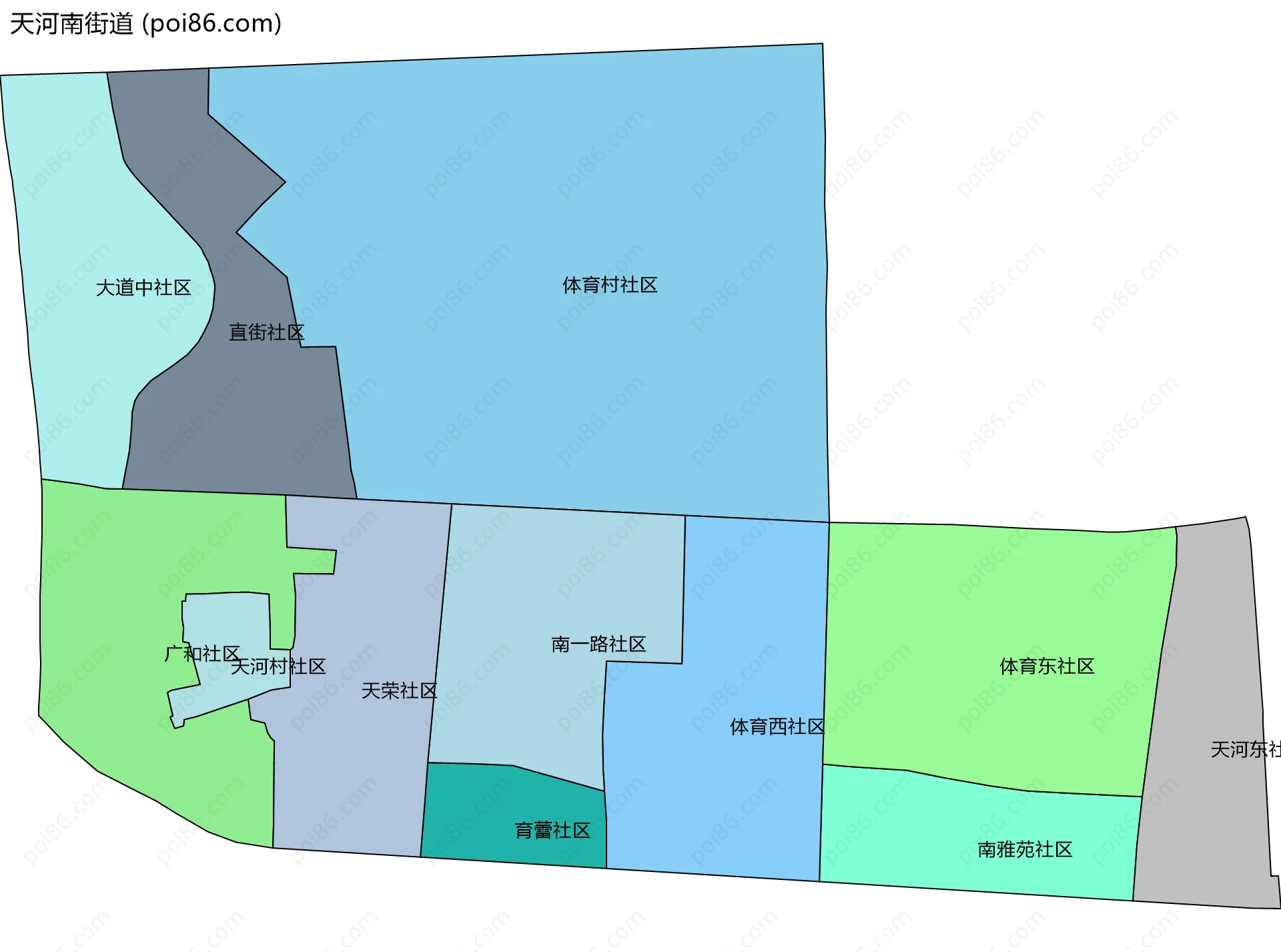 天河南街道边界地图(五级行政区划)