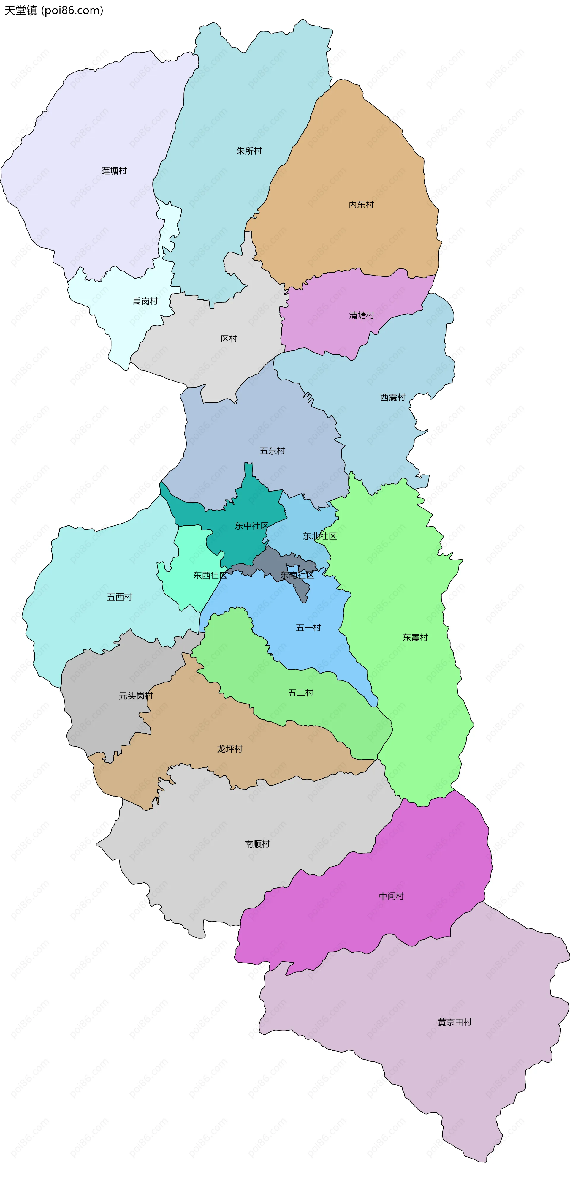 天堂镇边界地图(五级行政区划)