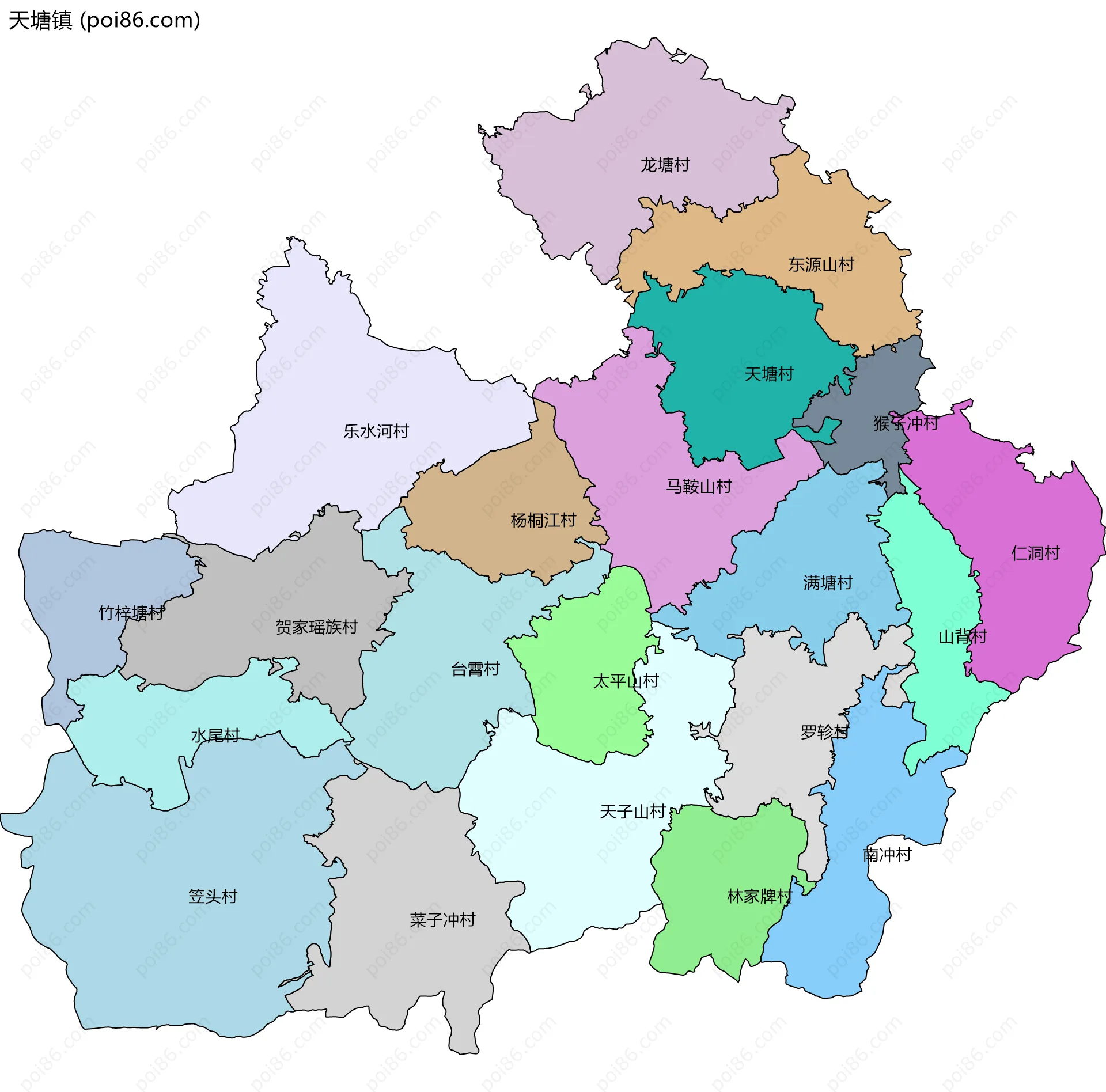 天塘镇边界地图(五级行政区划)