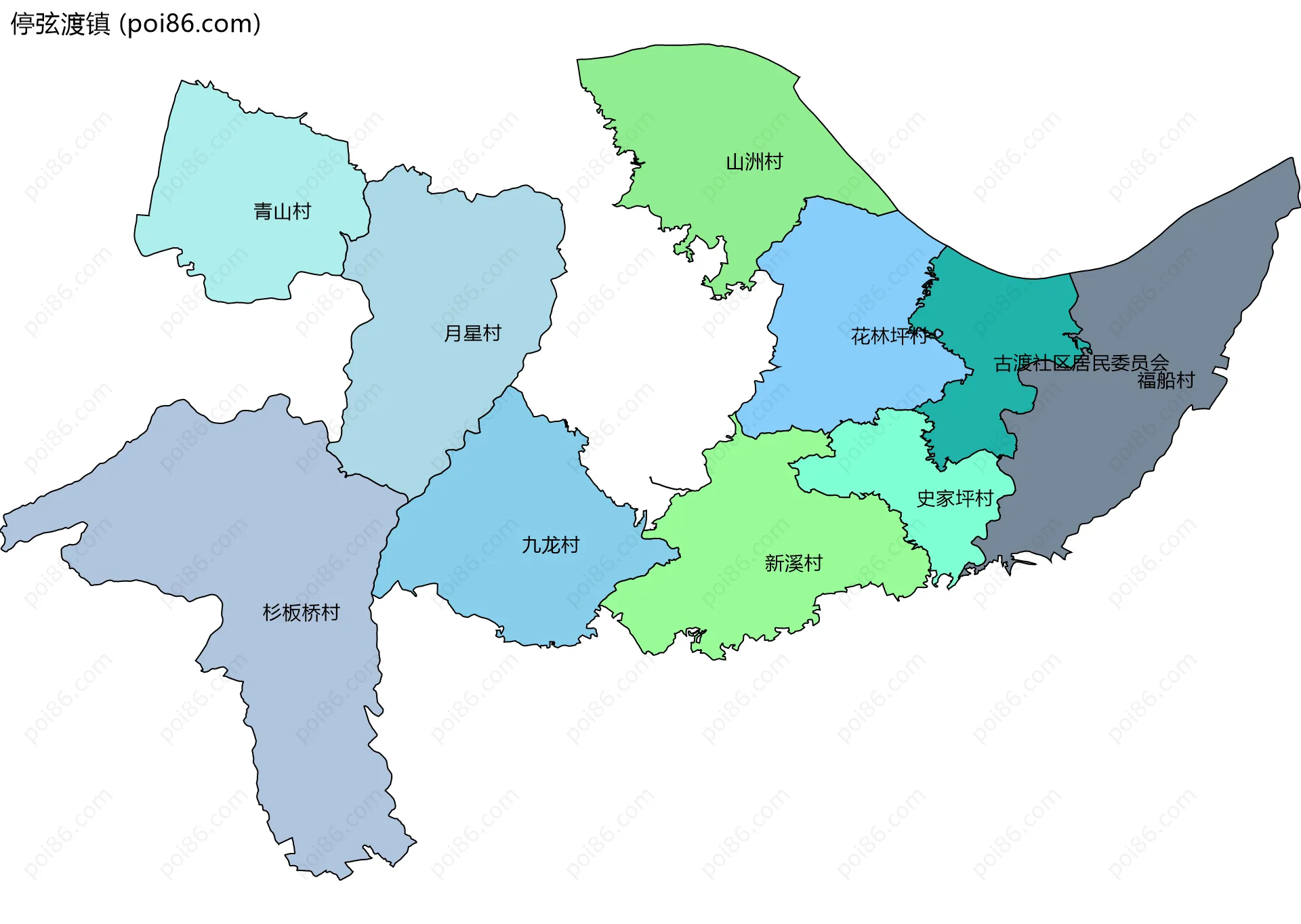 停弦渡镇边界地图(五级行政区划)
