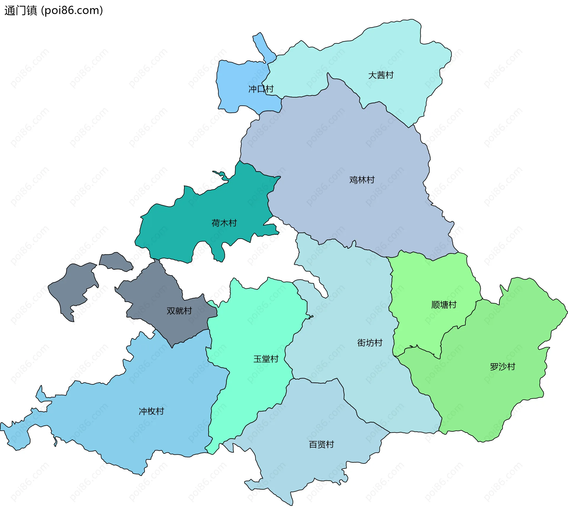 通门镇边界地图(五级行政区划)