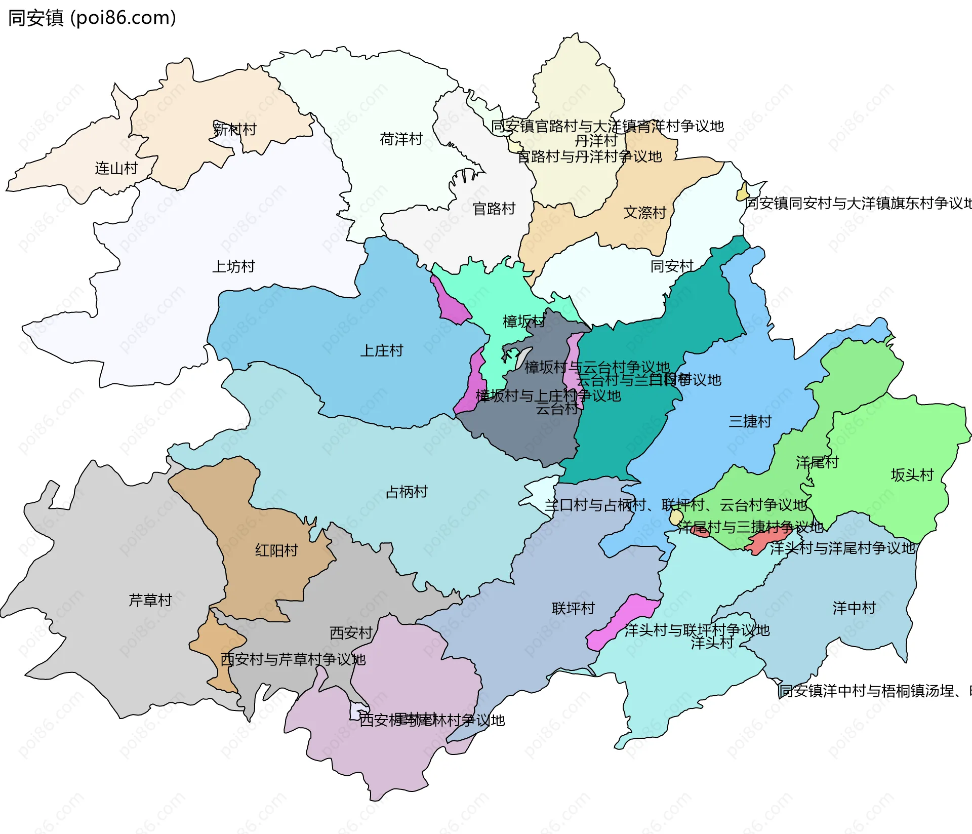同安镇边界地图(五级行政区划)