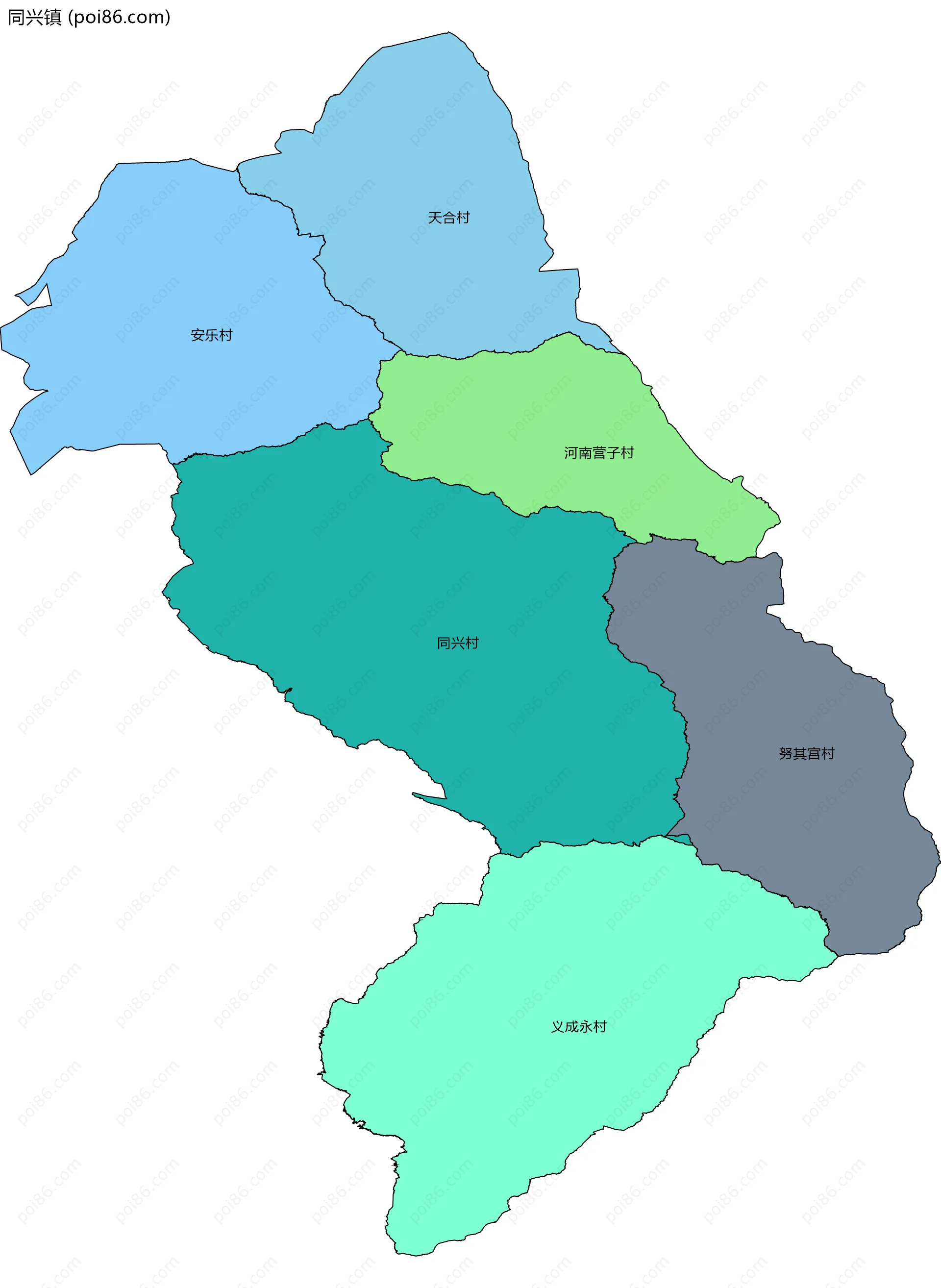 同兴镇边界地图(五级行政区划)