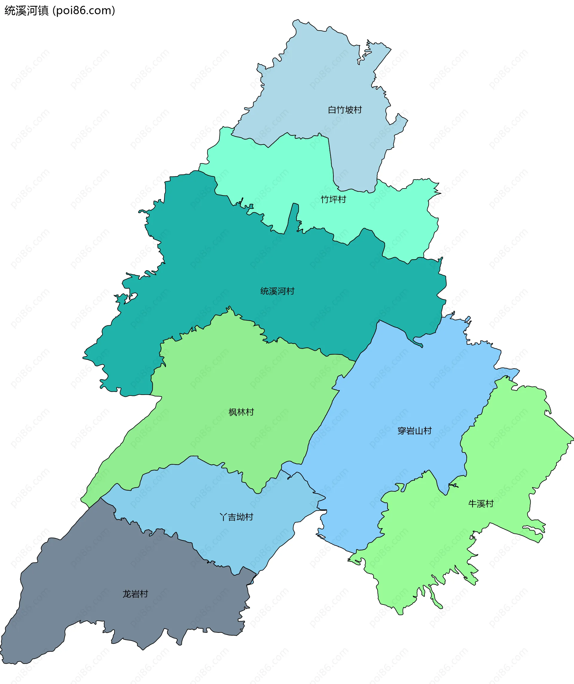 统溪河镇边界地图(五级行政区划)