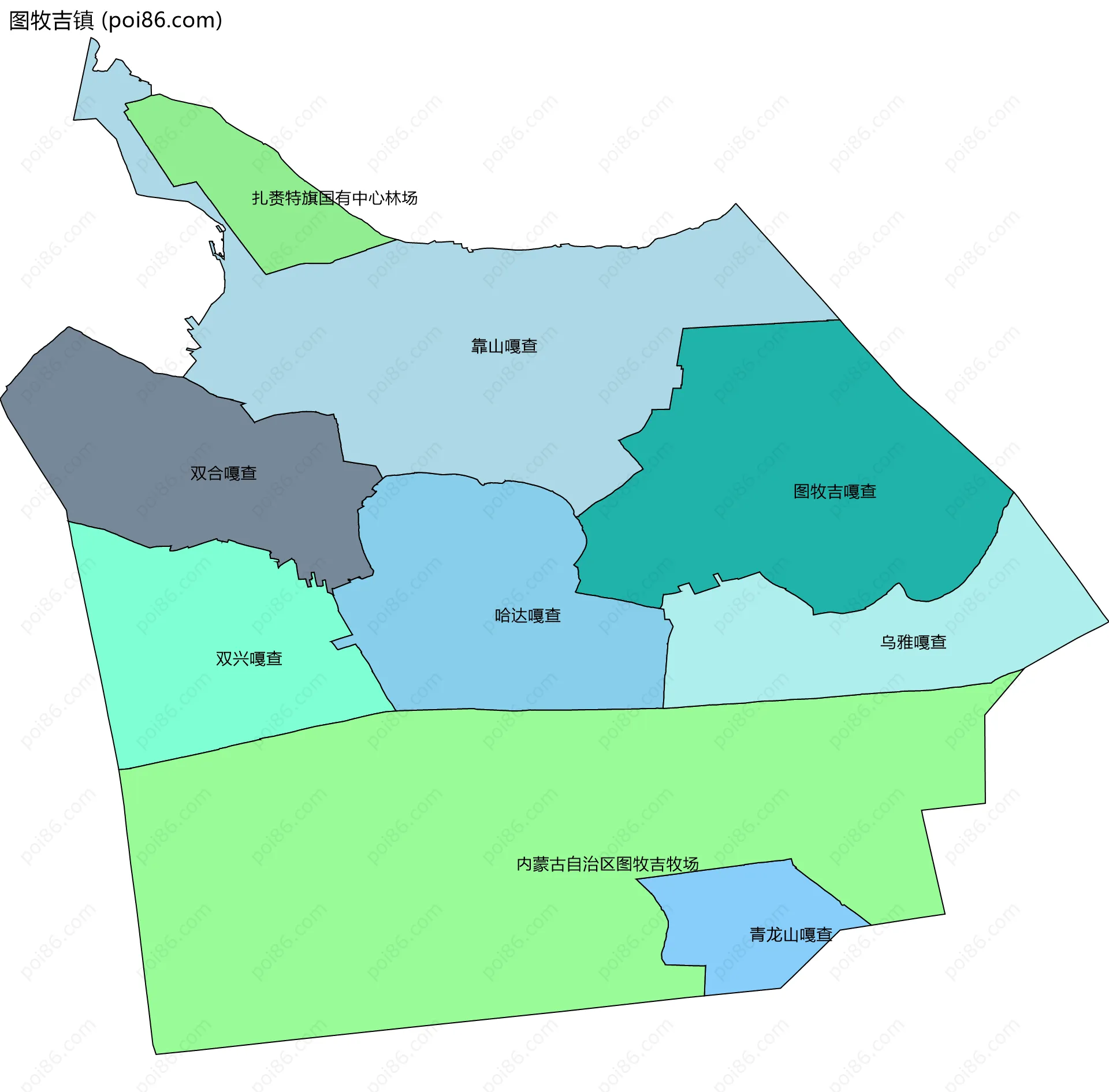图牧吉镇边界地图(五级行政区划)