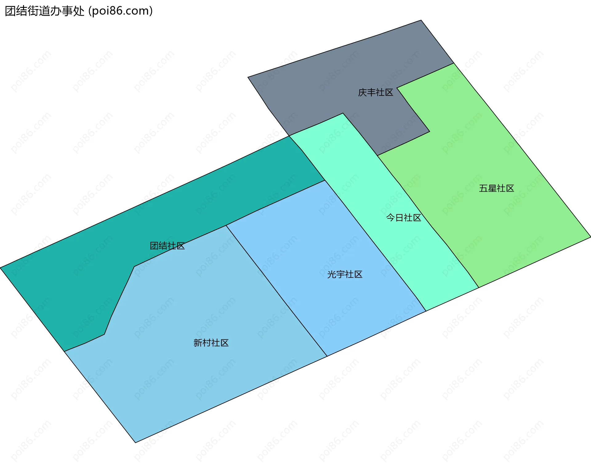 团结街道办事处边界地图(五级行政区划)